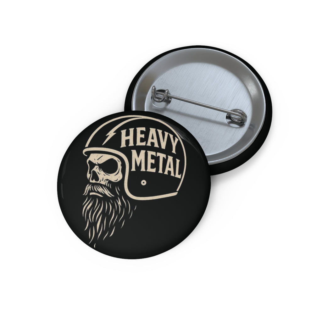 Heavy Metal Skull Pin Button | Vintage Biker Helmet Skull Badge (3 Sizes)