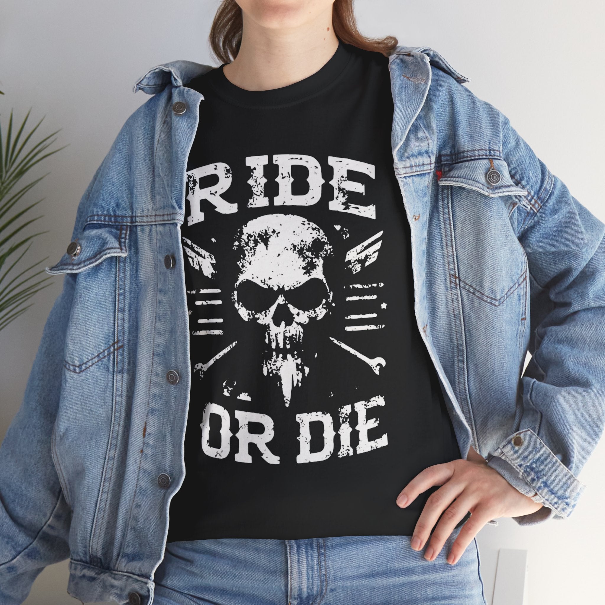 Unisex Ride or Die Skull T-Shirt With Vintage Black Biker Graphic Streetwear (3 Color)