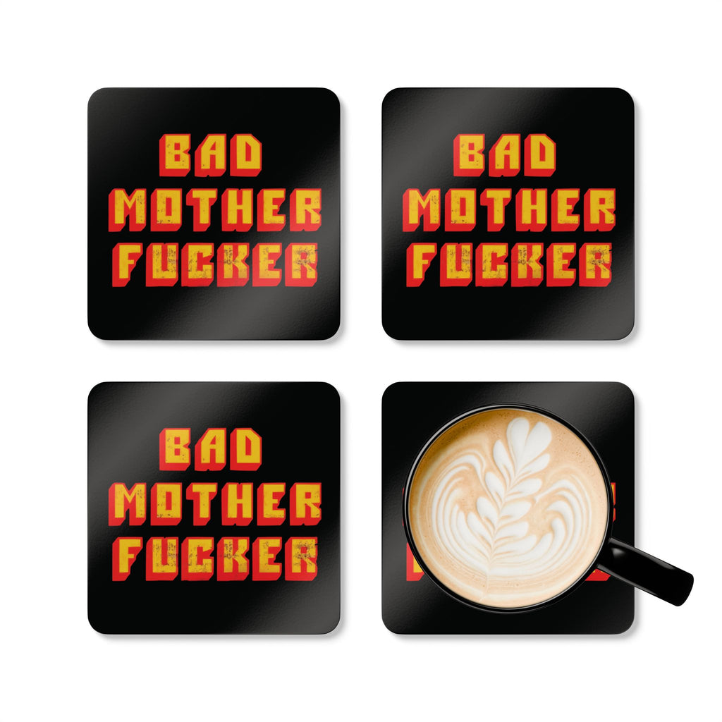 Bad Mother F*cker Quote Corkback Coaster Set | Bold Statement Design (4 Pieces)