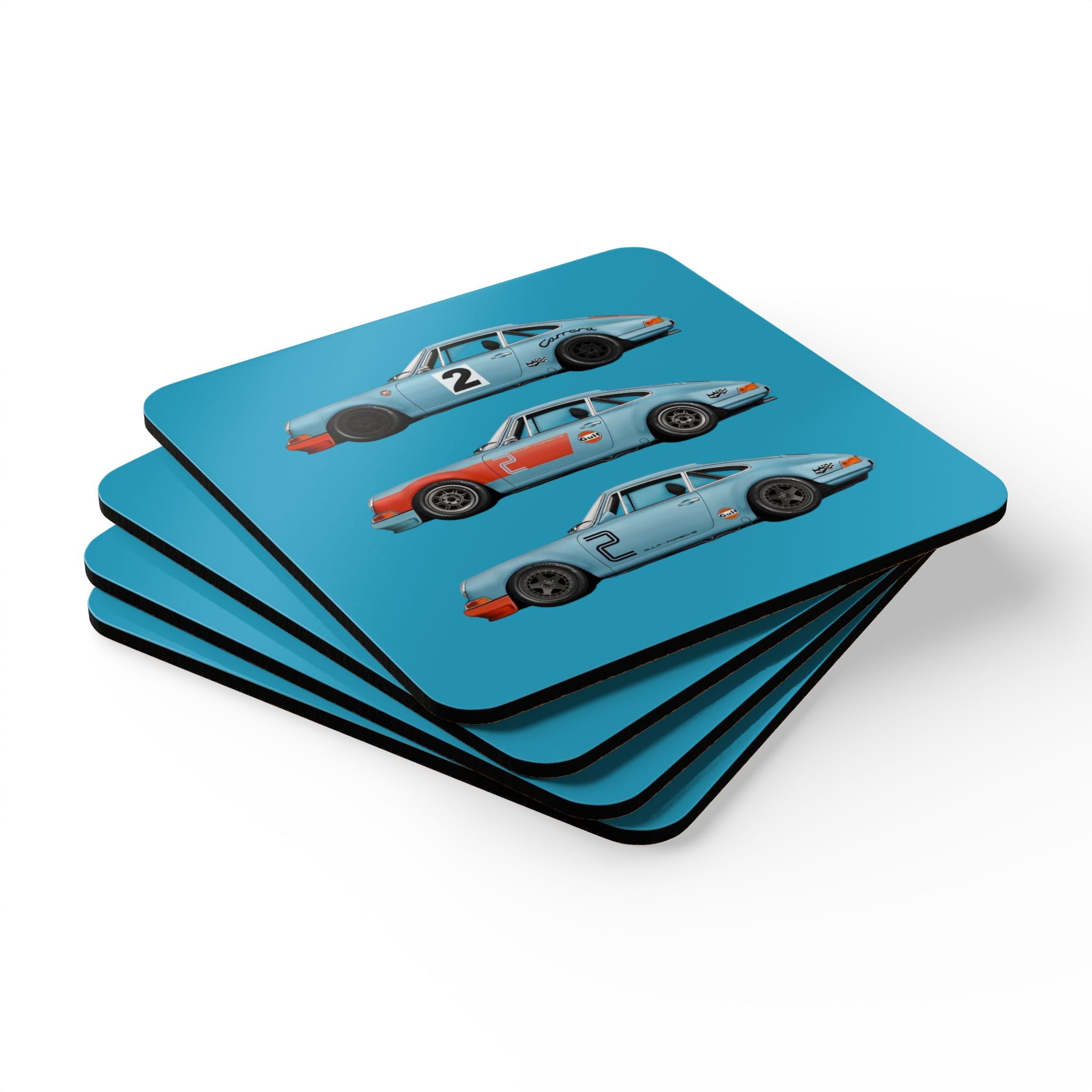 Vintage Racing Car Corkback Coaster Set | Classic Motorsport Illustration (4 Pieces)