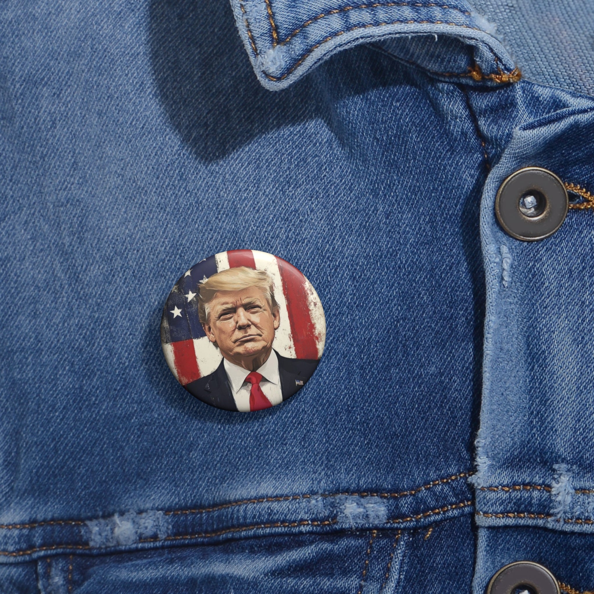President John Donald Trump Patriotic Custom Pin Back Button (3 Sizes)