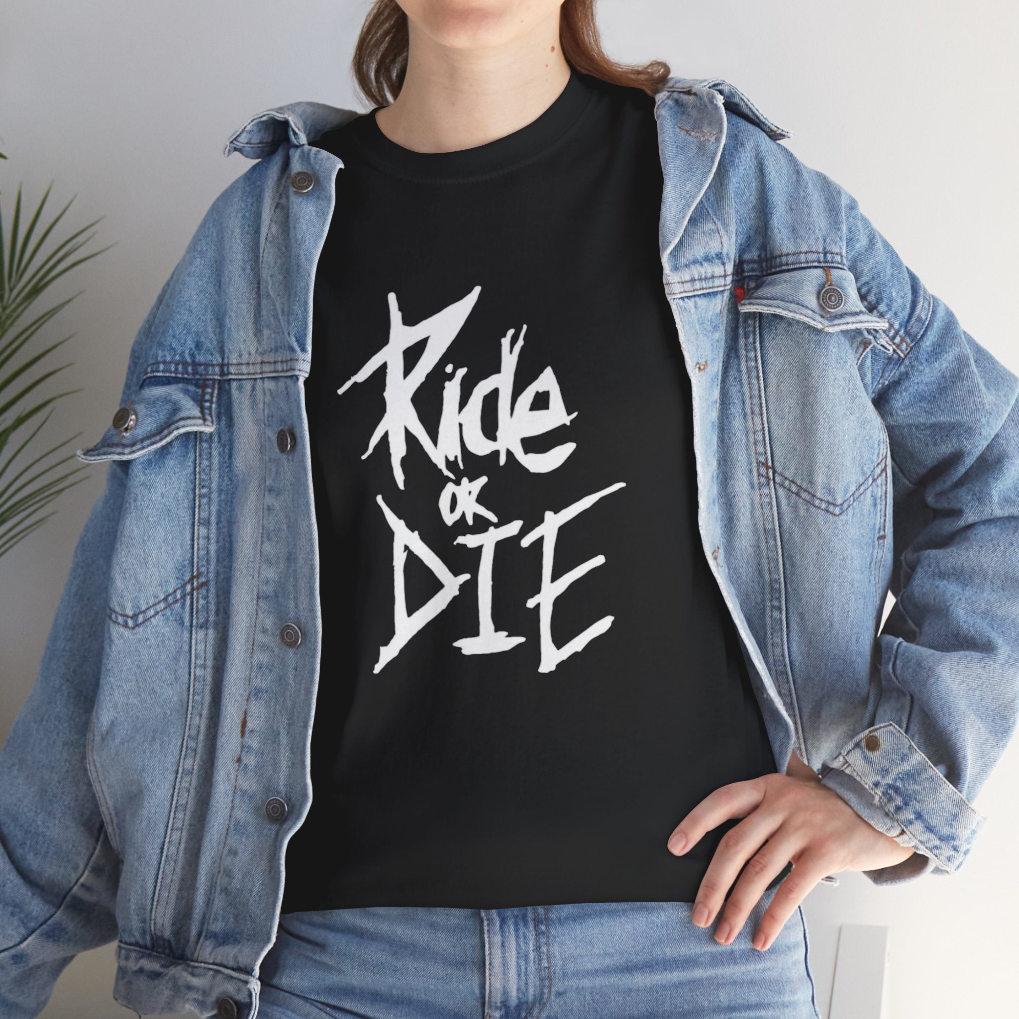 Unisex Ride or Die Edgy Script T-Shirt With Vintage Black Biker Style Tee (3 Color)