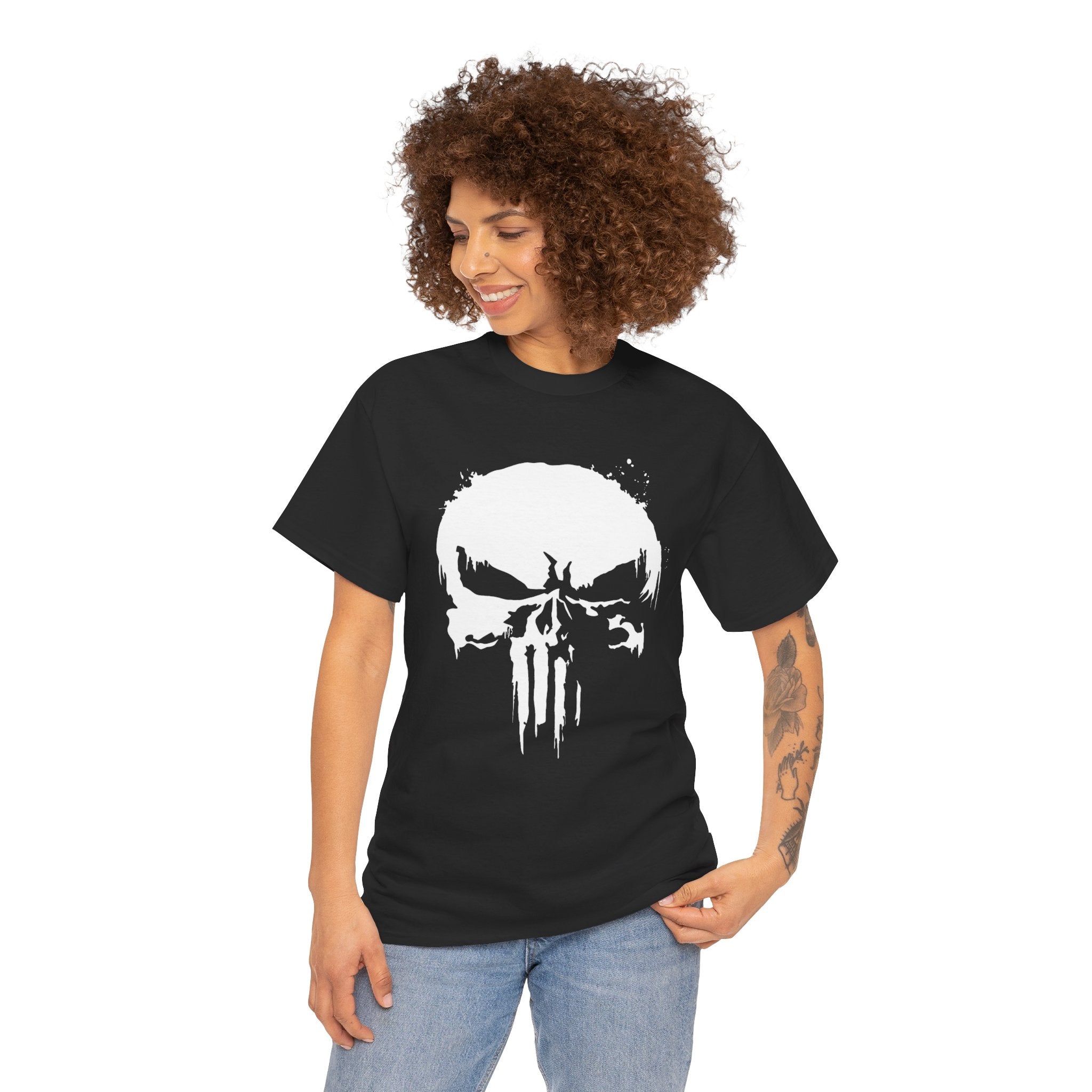 Unisex Punisher Inspired T-Shirt With Distressed Skull Custom Graphic (3 Colors)