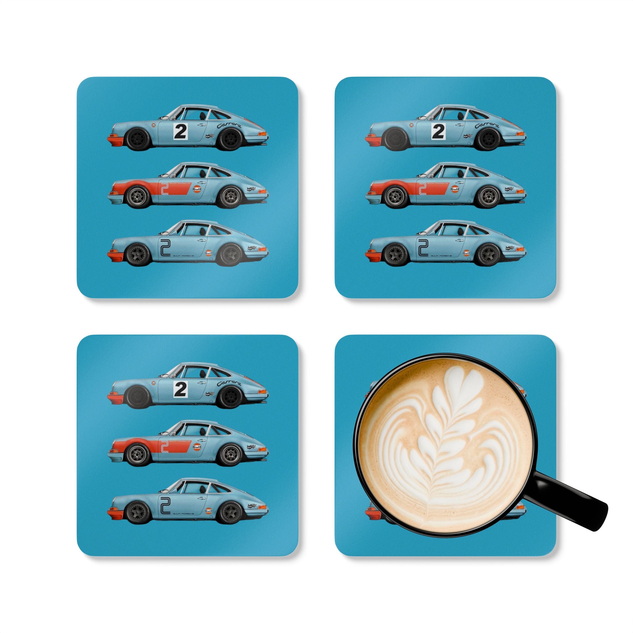 Vintage Racing Car Corkback Coaster Set | Classic Motorsport Illustration (4 Pieces)