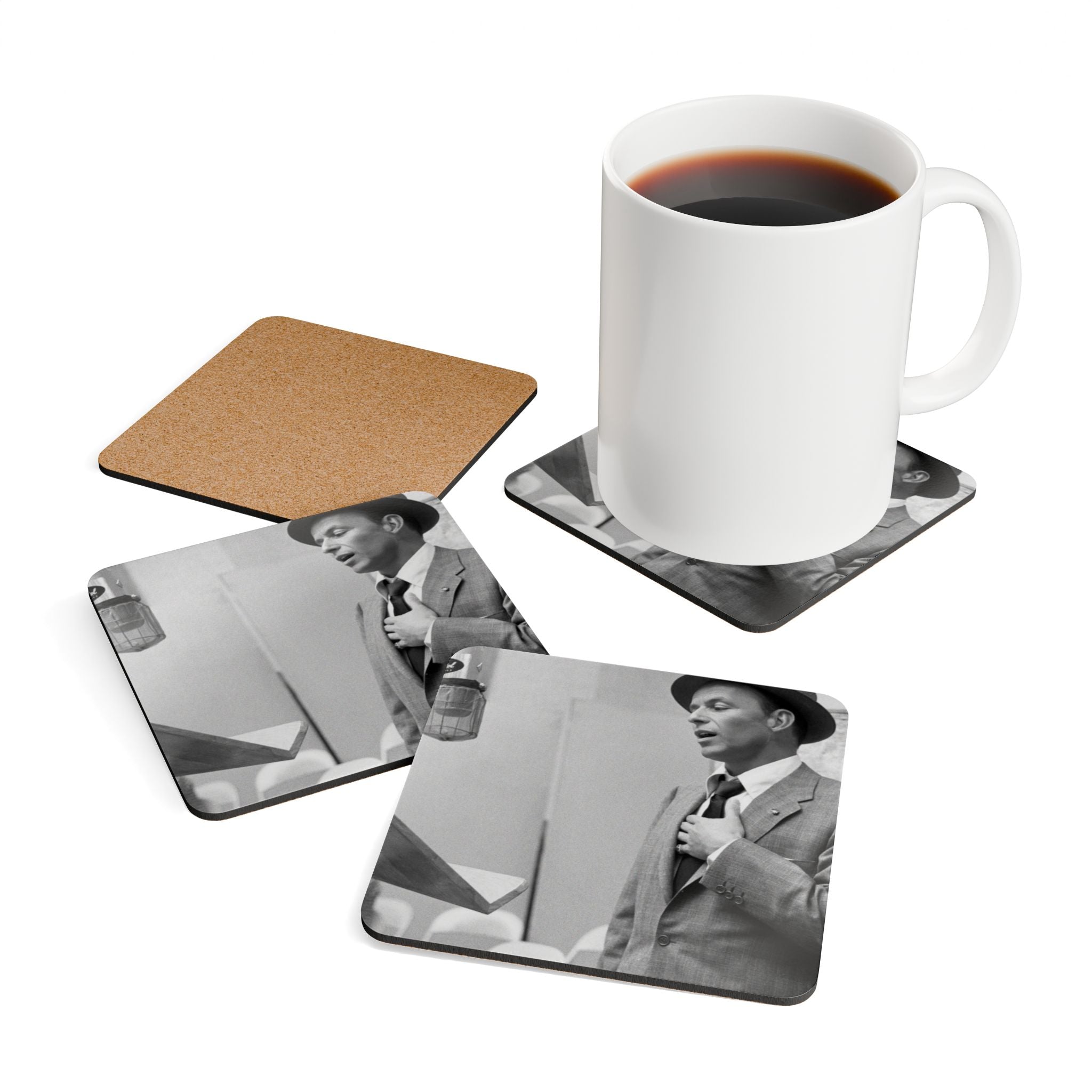 Frank Sinatra Vintage Corkback Coaster Set | Classic Lounge Music Tribute (4 Pieces)