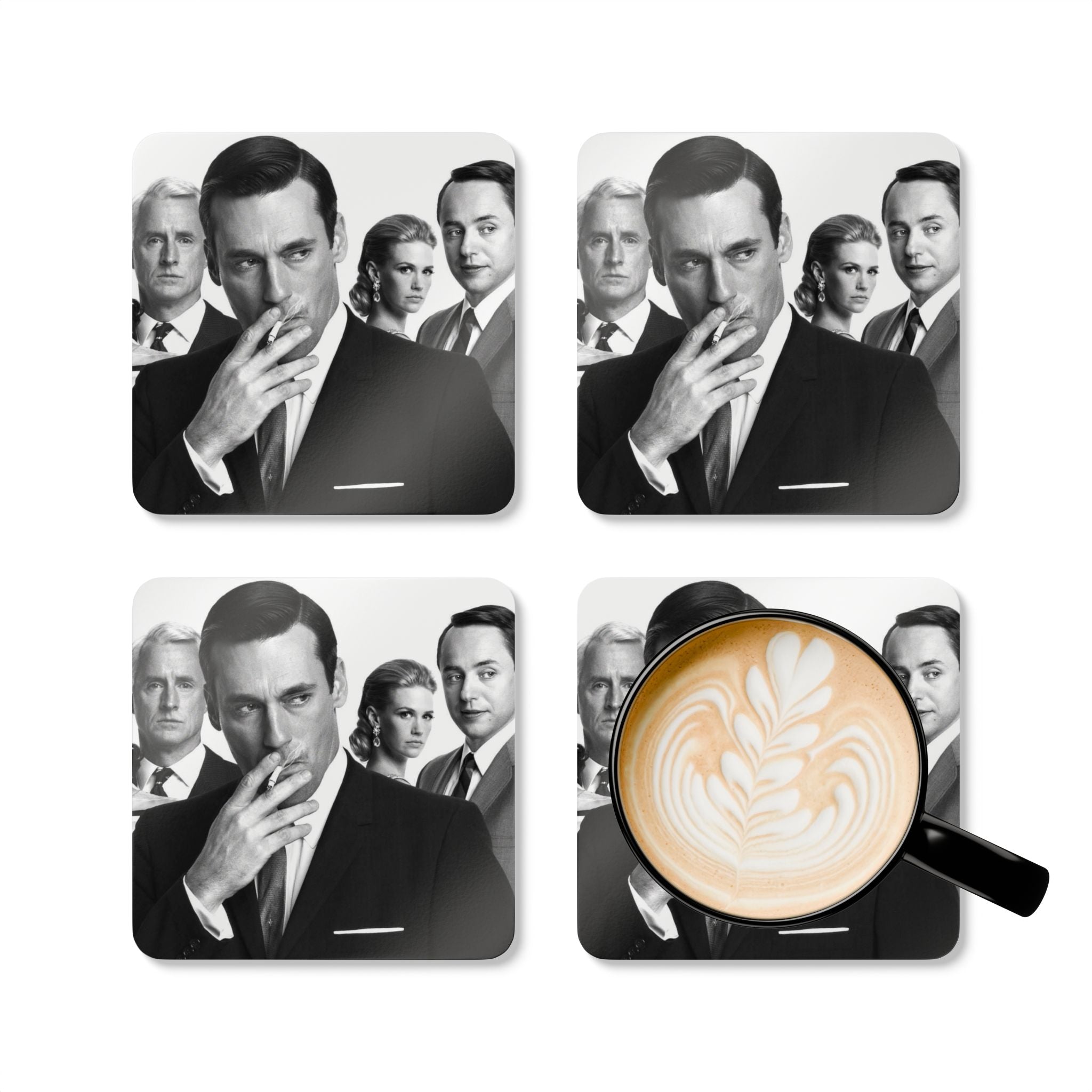 Mad Men TV Show Corkback Coaster Set | Vintage Advertising Drama Tribute (4 Pieces)