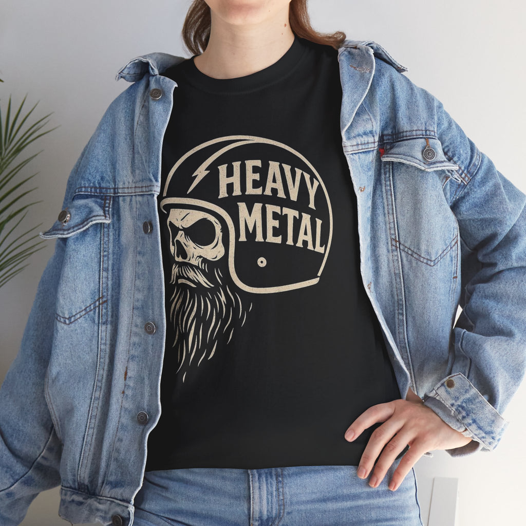 Unisex Heavy Metal Skull Helmet T-Shirt Vintage Rock Biker Graphic Tee