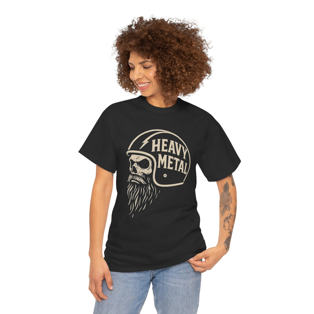 Unisex Heavy Metal Skull Helmet T-Shirt Vintage Rock Biker Graphic Tee