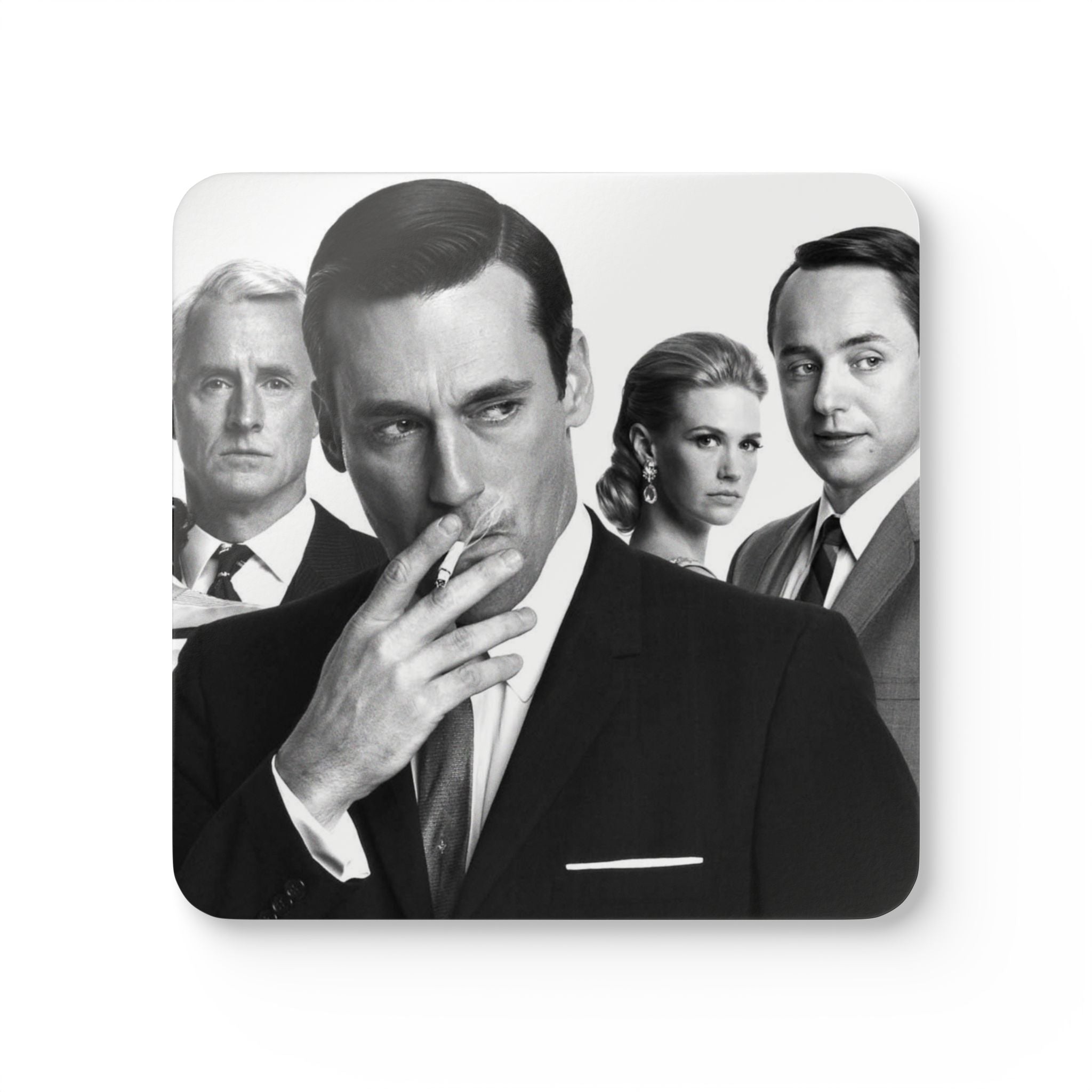 Mad Men TV Show Corkback Coaster Set | Vintage Advertising Drama Tribute (4 Pieces)