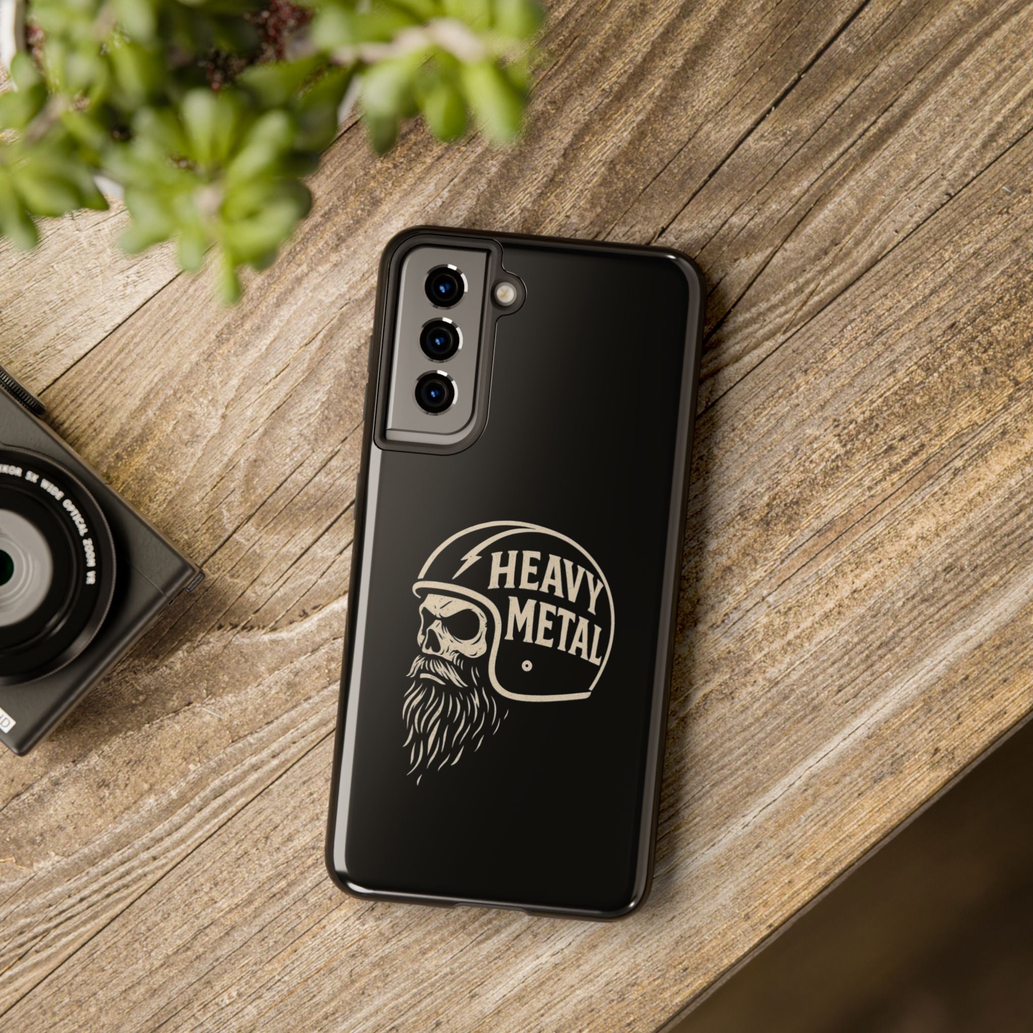 Heavy Metal Skull Tough Phone Case | Biker Helmet Skull Graphic Phone Case