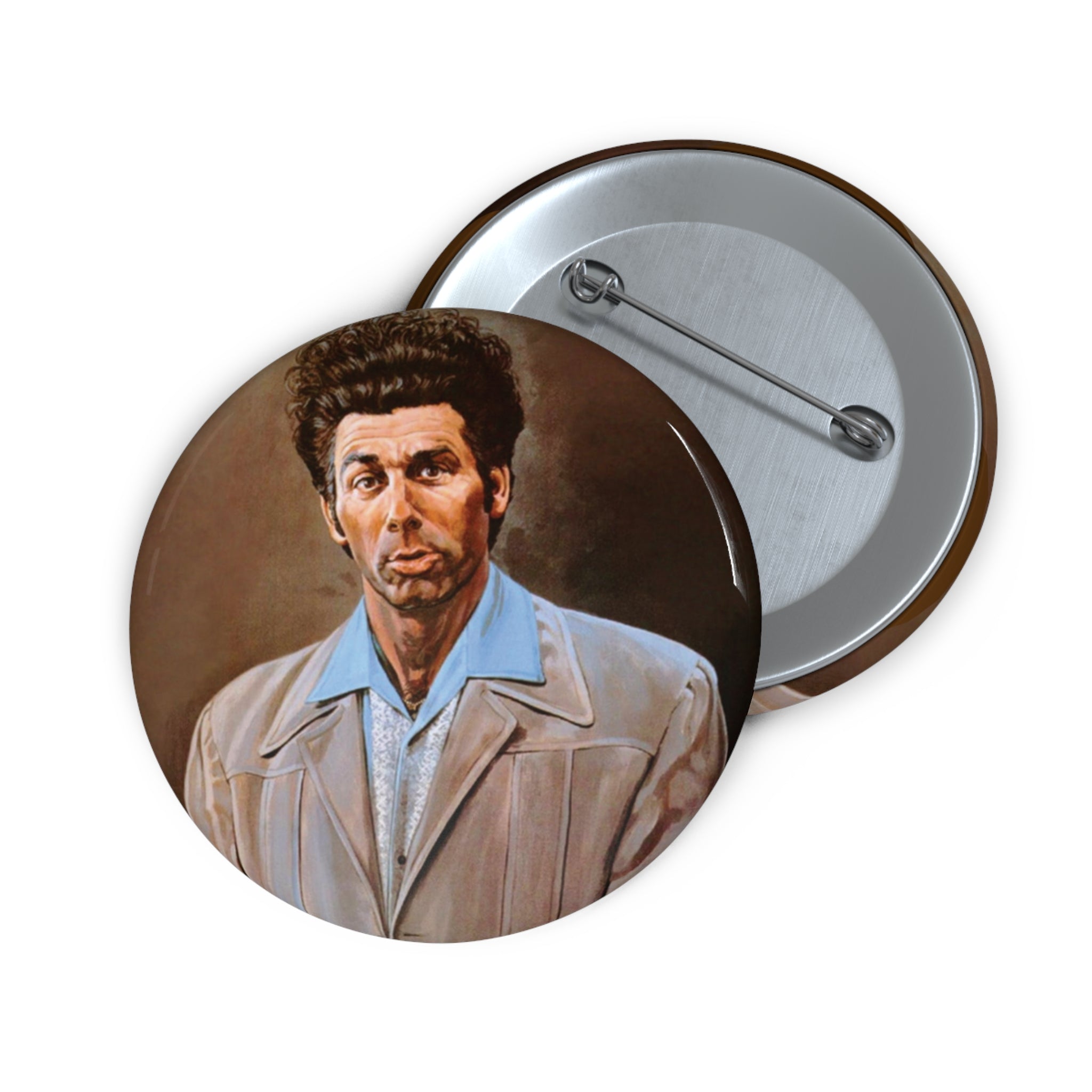 Cosmo Kramer Pin Button Featuring Funny Kramer Painting Portrait (3 Sizes)