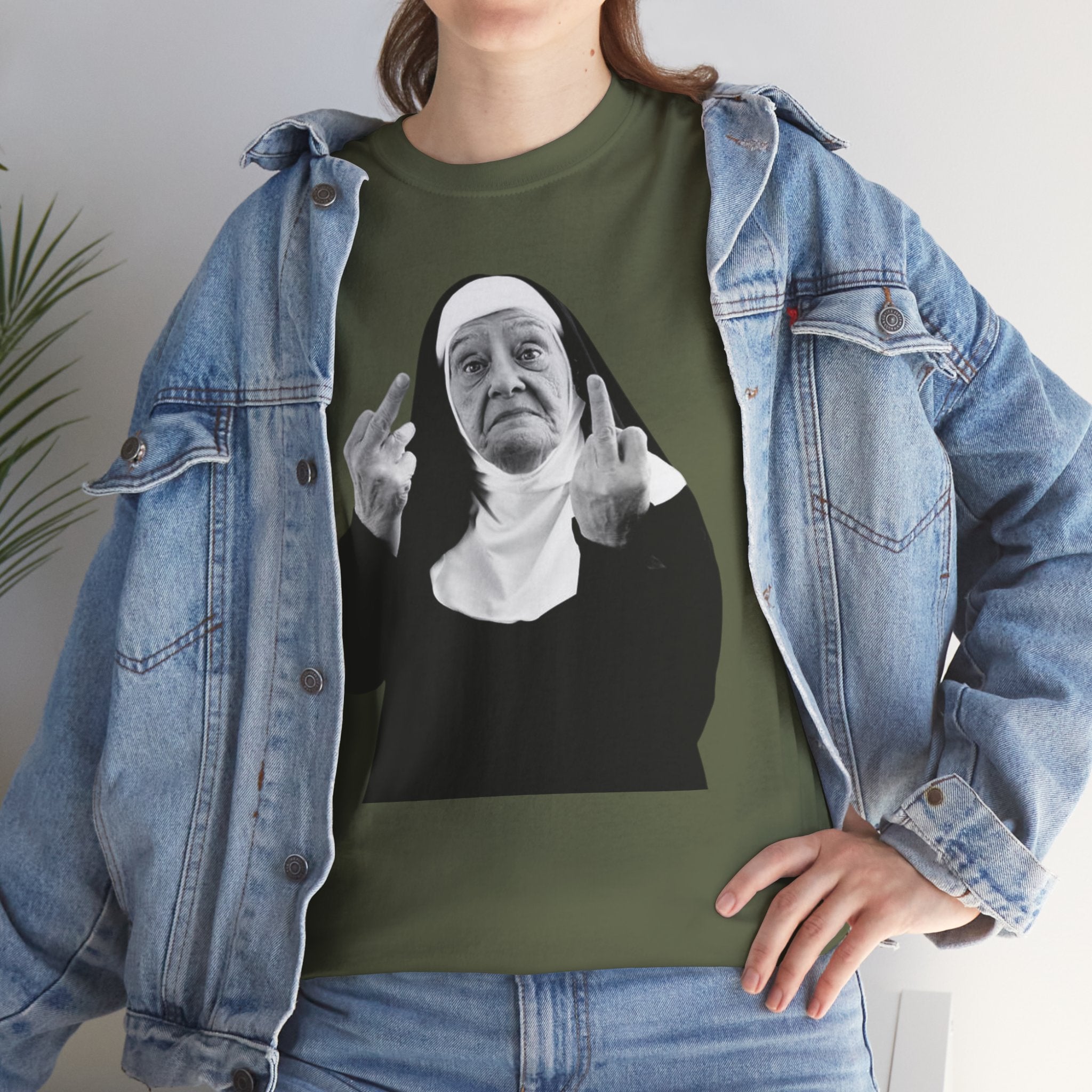 Unisex Funny Nun Graphic T-Shirt With Edgy Black and White Design  (5 Colors)