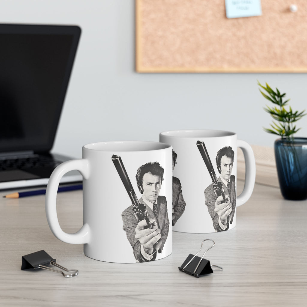 Clint Eastwood Dirty Harry 11oz Coffee Mug With Detective Callahan holding his 44 Magnum