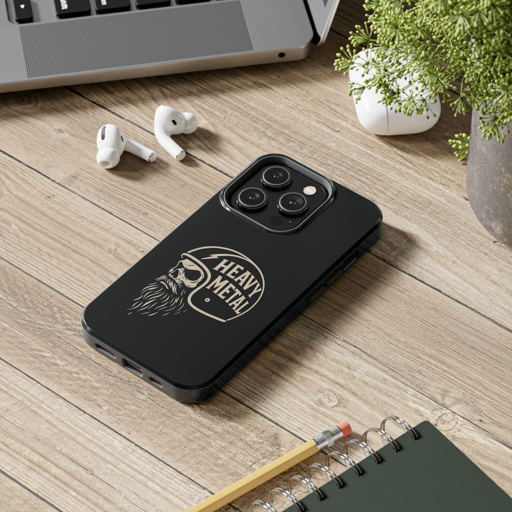 Heavy Metal Skull Tough Phone Case | Biker Helmet Skull Graphic Phone Case