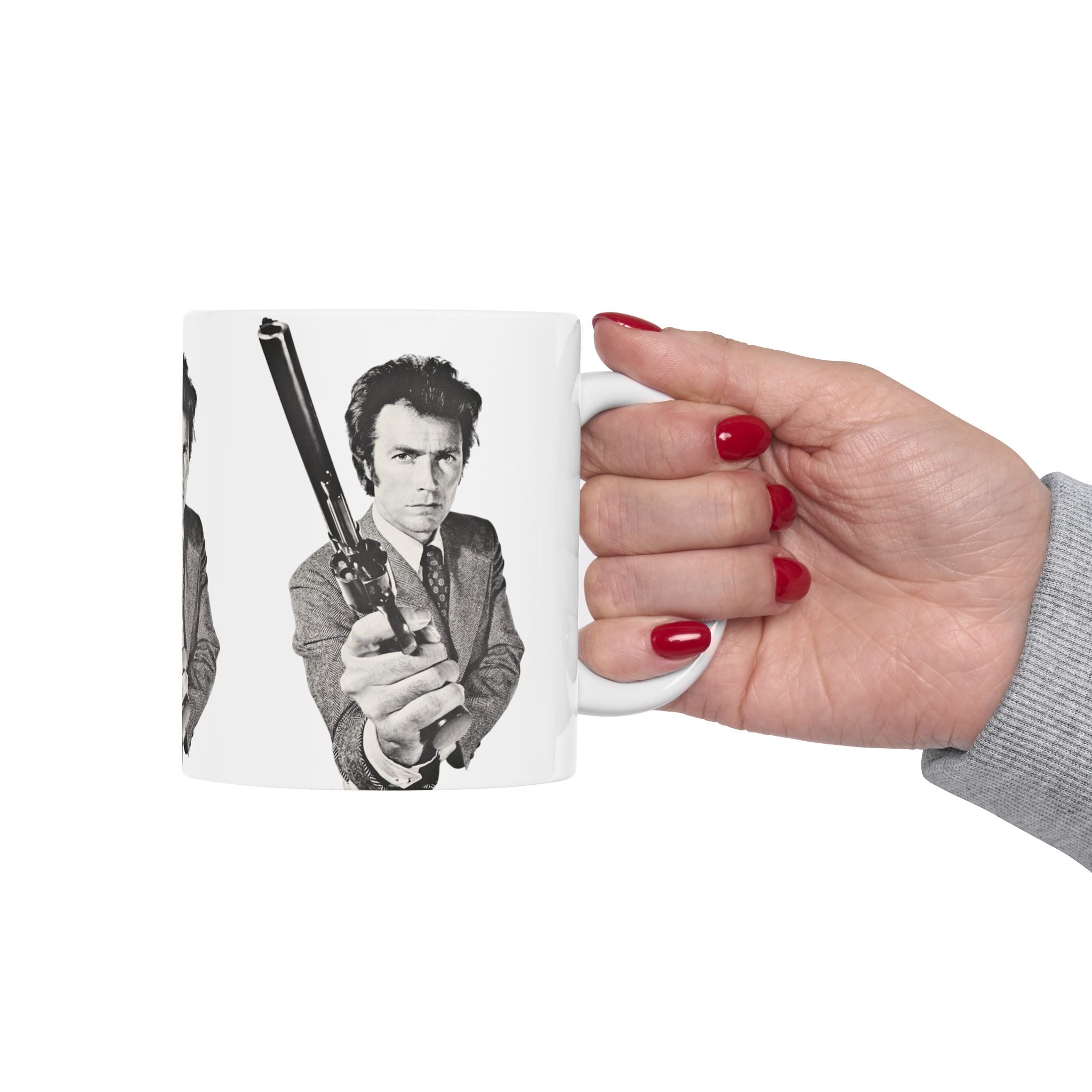 Clint Eastwood Dirty Harry 11oz Coffee Mug With Detective Callahan holding his 44 Magnum