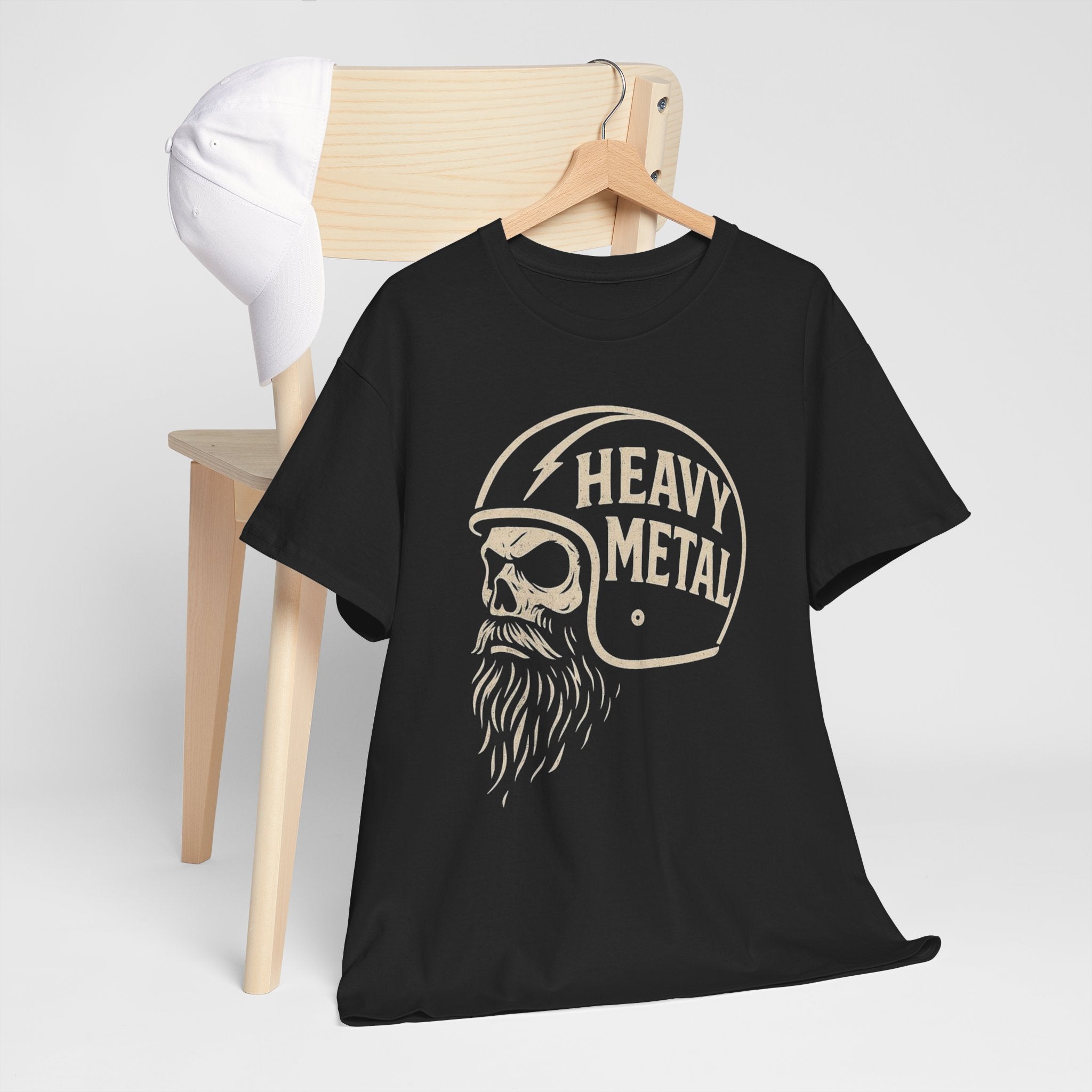Unisex Heavy Metal Skull Helmet T-Shirt Vintage Rock Biker Graphic Tee