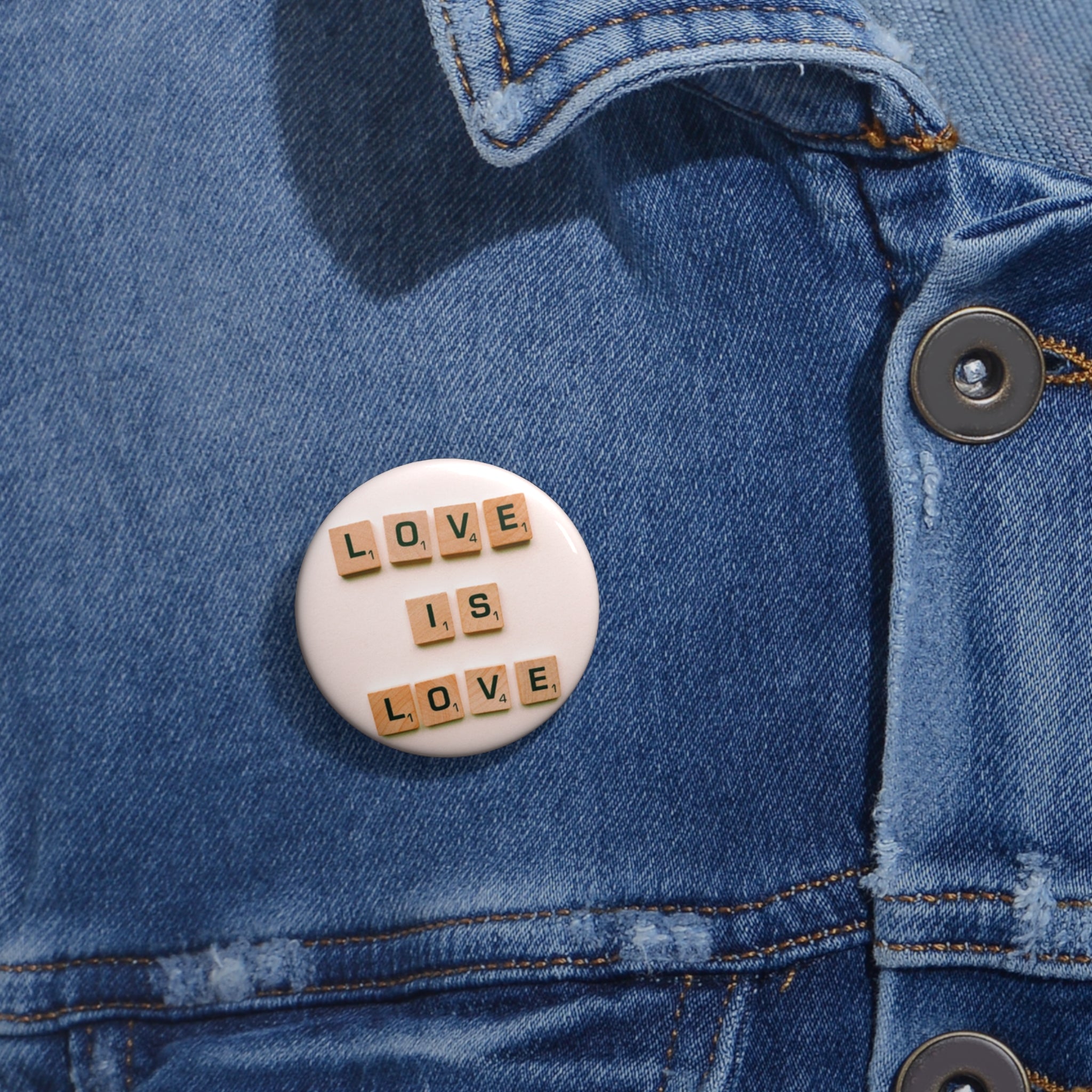 Love Is Love With Scrabble Tile Inspired Design Pin Button (3 Sizes)