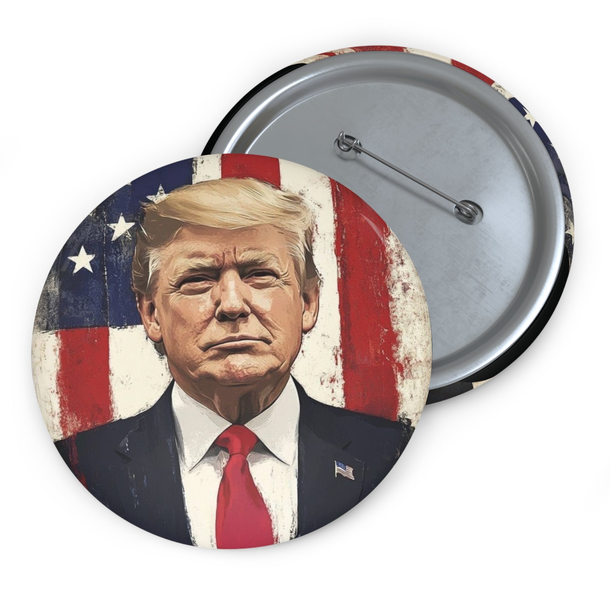 President John Donald Trump Patriotic Custom Pin Back Button (3 Sizes)