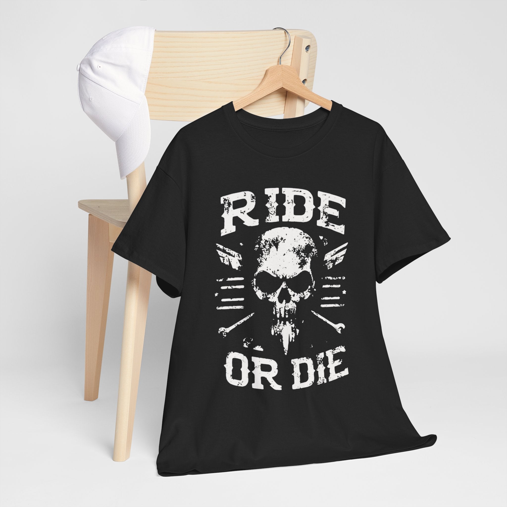 Unisex Ride or Die Skull T-Shirt With Vintage Black Biker Graphic Streetwear (3 Color)