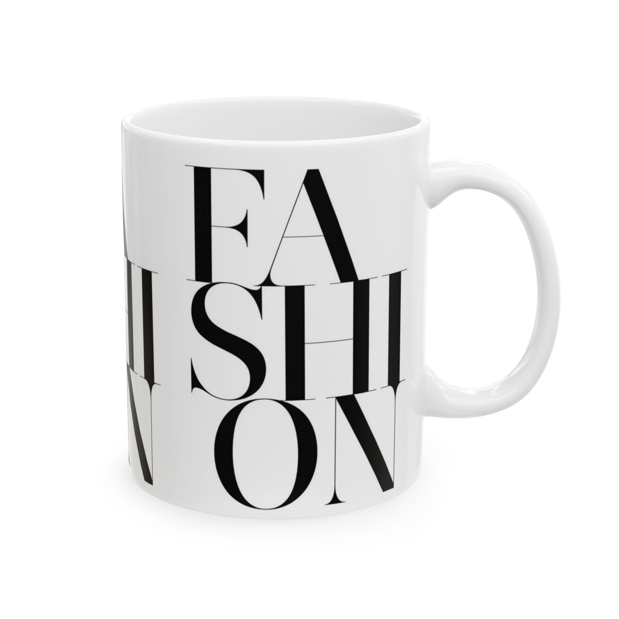 FASHION Typography 11oz Coffee Mug | Chic Black and White Aesthetic