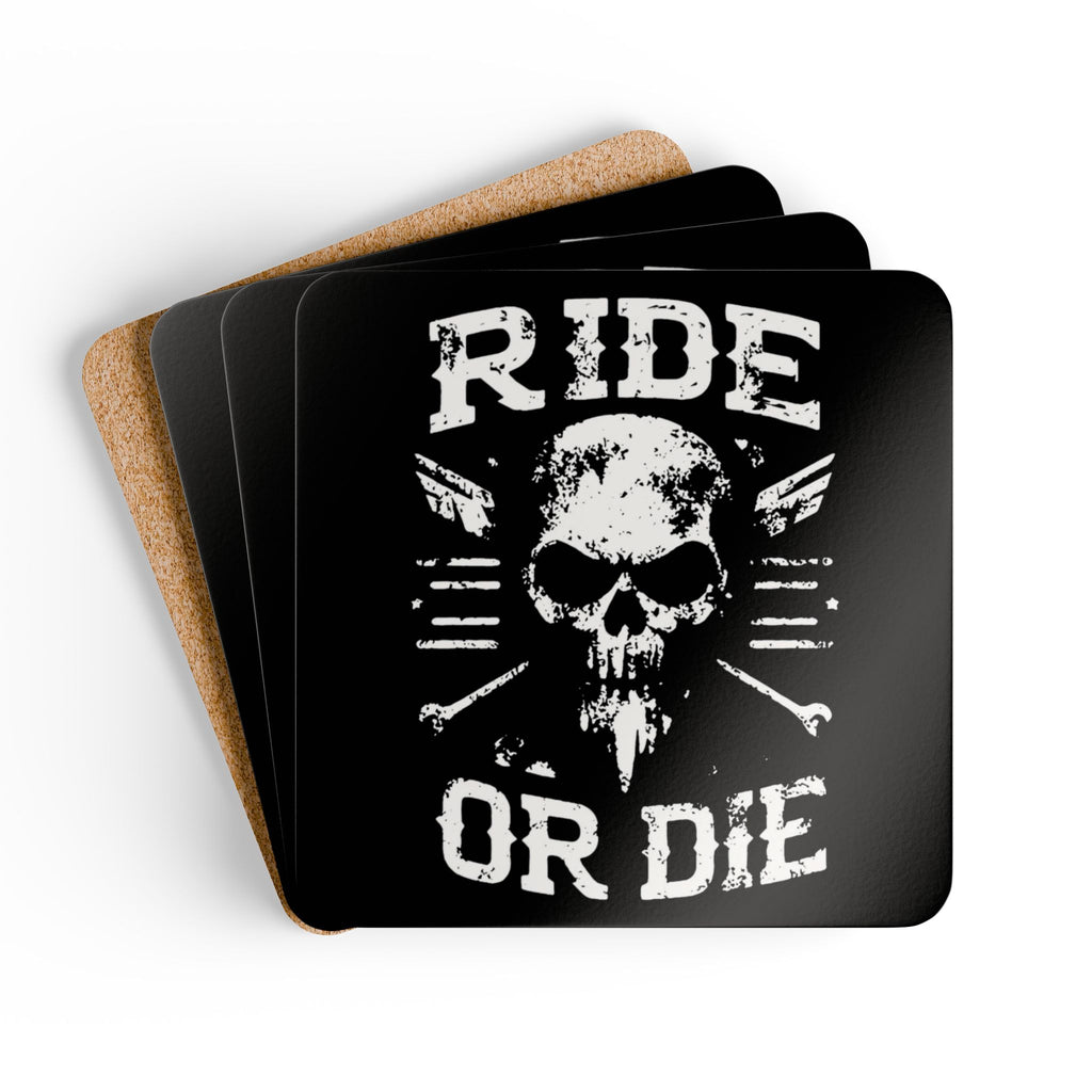 Ride or Die Skull Biker Style Corkback Coaster Set (4 Pieces)
