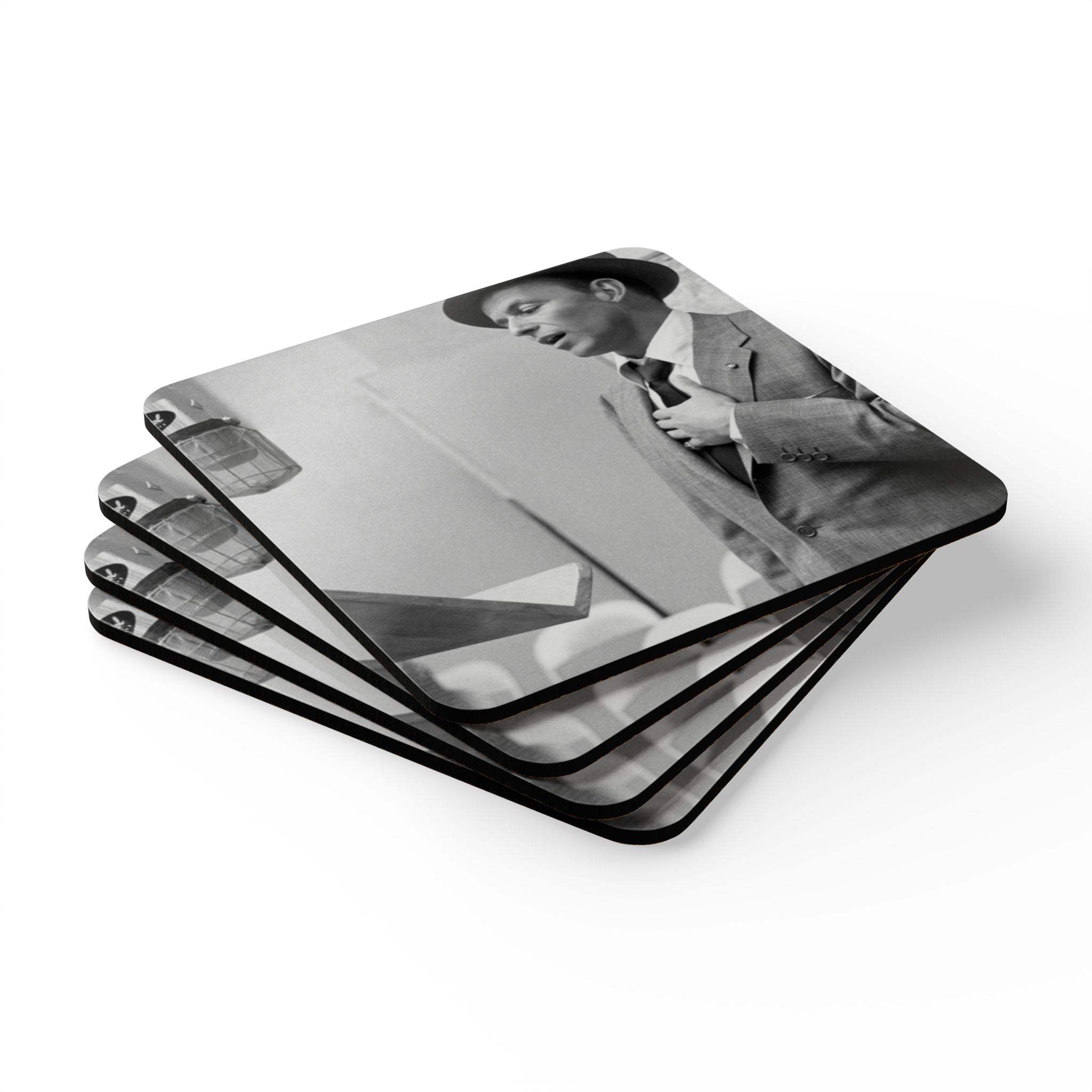 Frank Sinatra Vintage Corkback Coaster Set | Classic Lounge Music Tribute (4 Pieces)