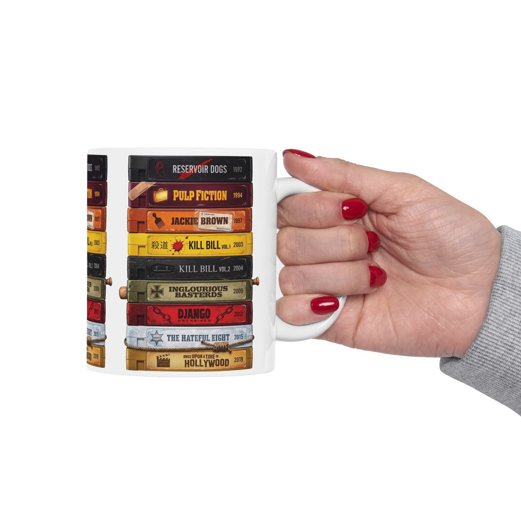 Quentin Tarantino Movies 11 oz Coffee Mug with VHS Collection of Quentins Movies