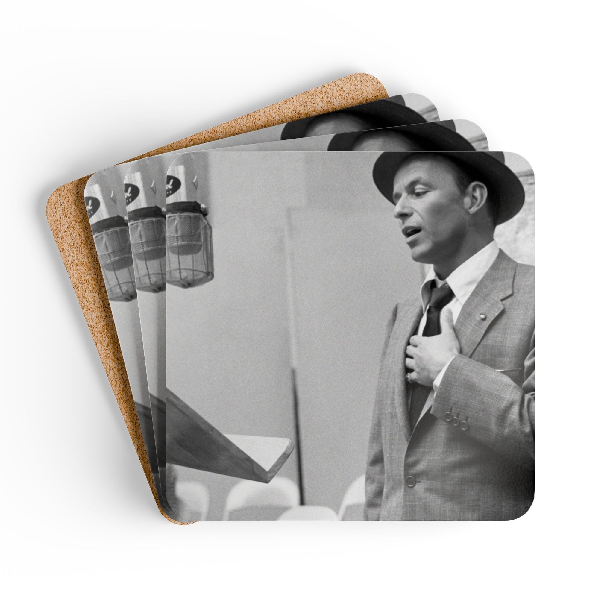 Frank Sinatra Vintage Corkback Coaster Set | Classic Lounge Music Tribute (4 Pieces)