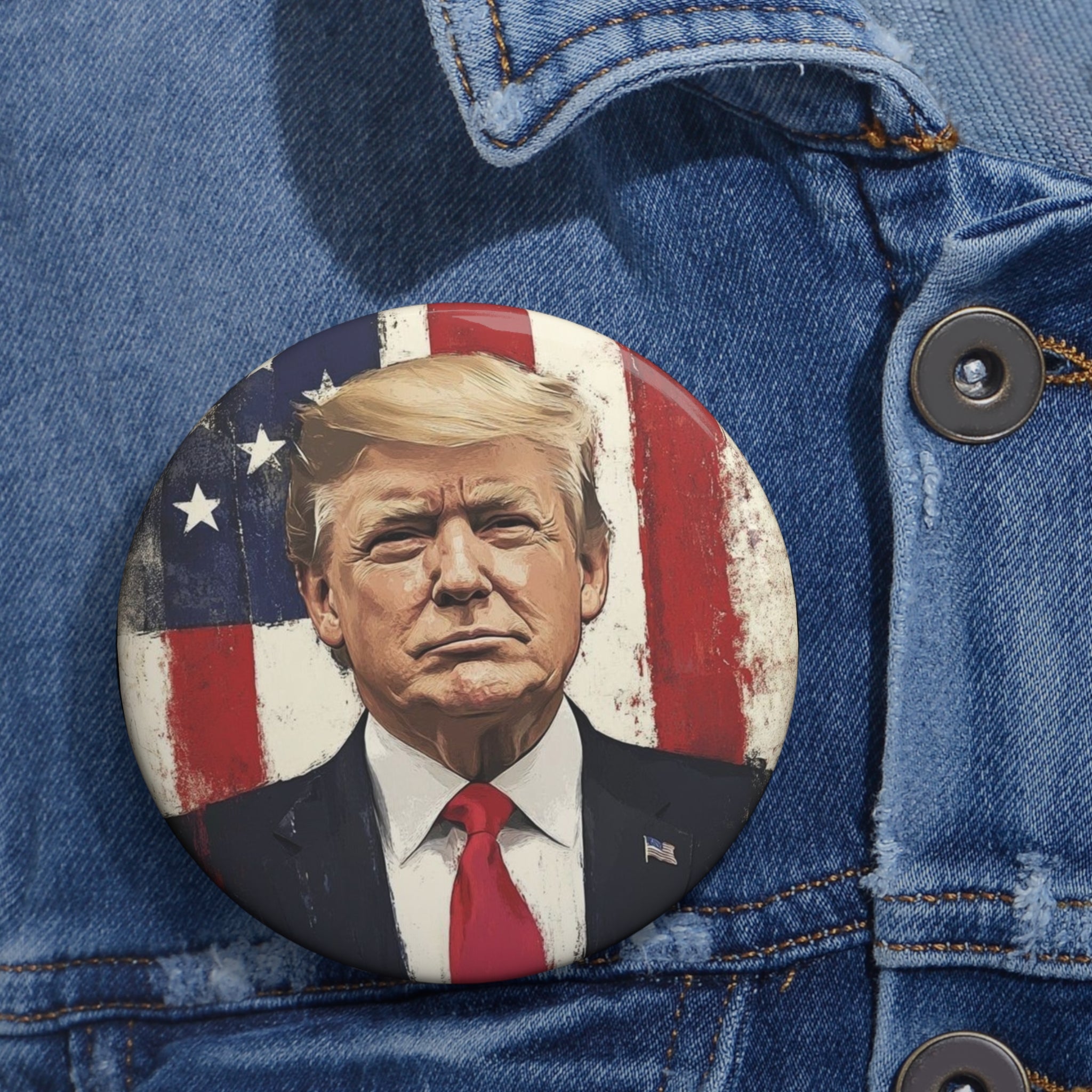 President John Donald Trump Patriotic Custom Pin Back Button (3 Sizes)