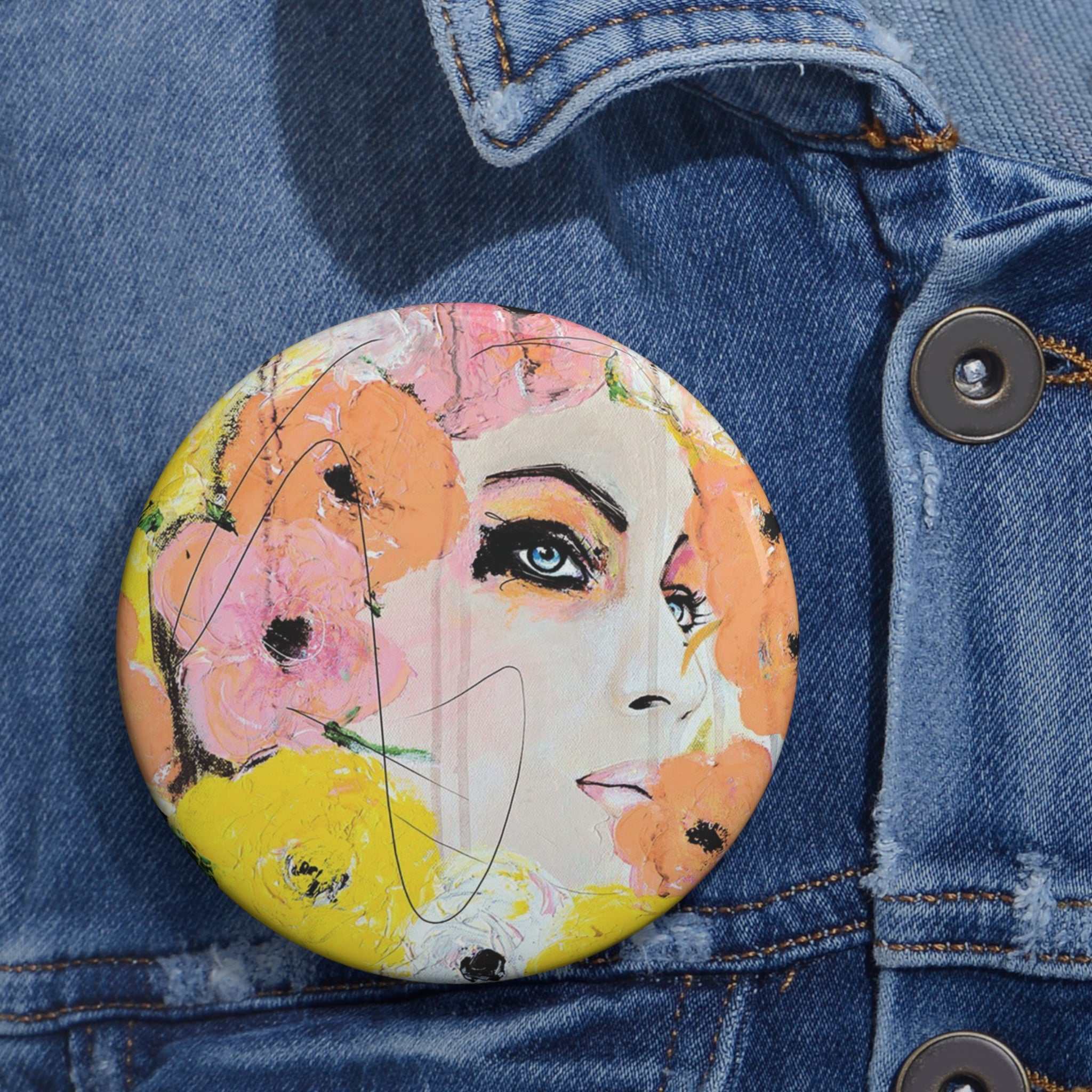 Vogue-Inspired Portrait Fashion Art Chic Pin Button (3 Sizes)