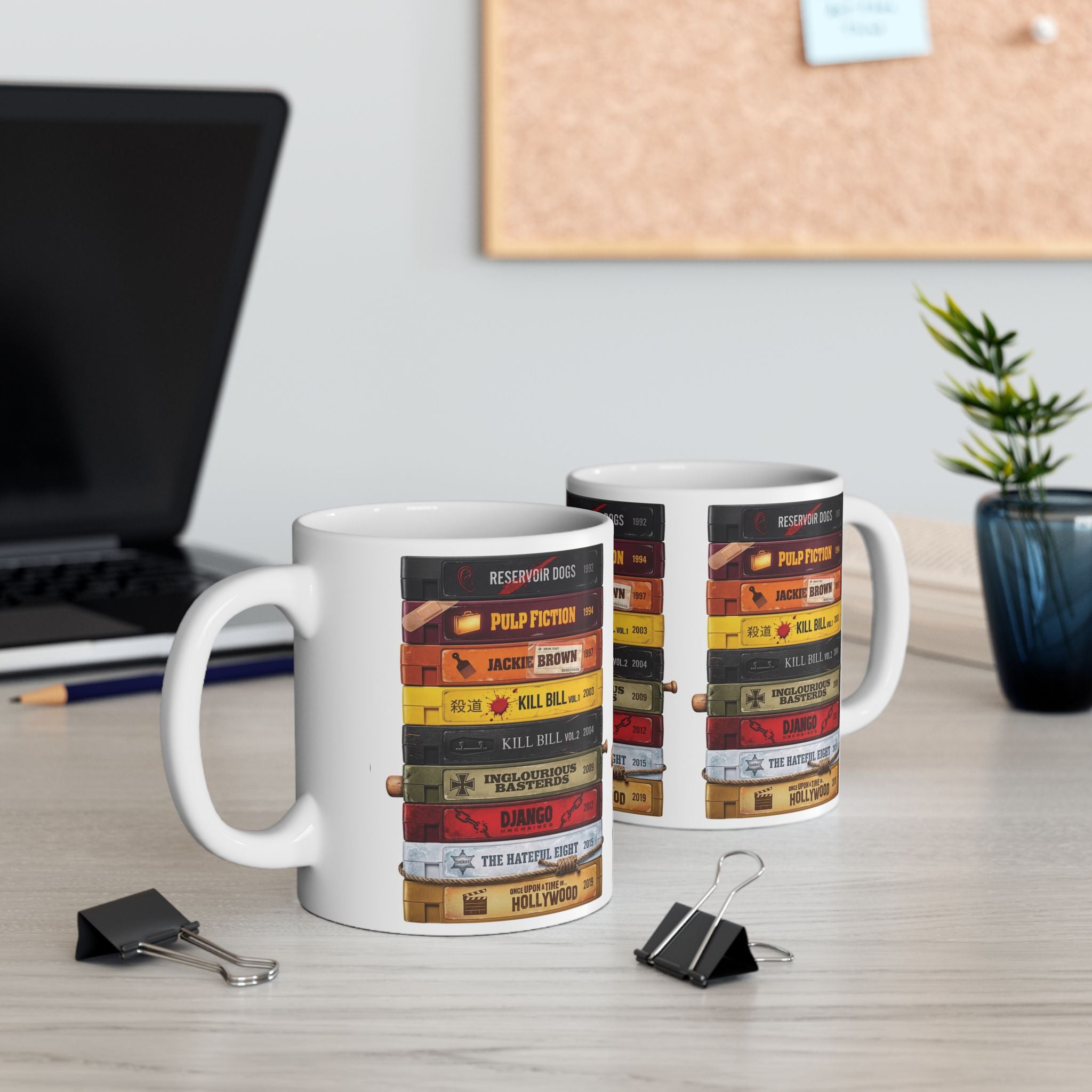 Quentin Tarantino Movies 11 oz Coffee Mug with VHS Collection of Quentins Movies