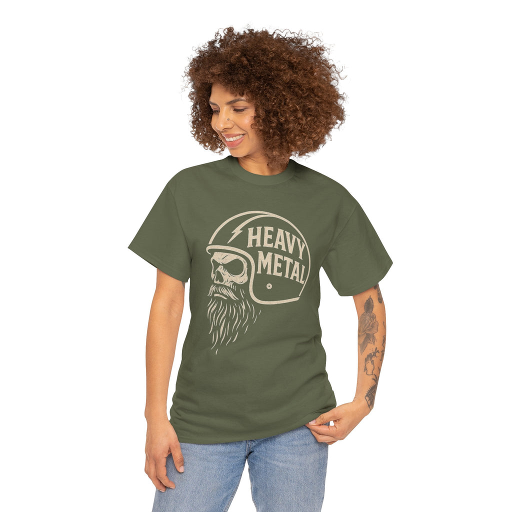 Unisex Heavy Metal Skull Helmet T-Shirt Vintage Rock Biker Graphic Tee