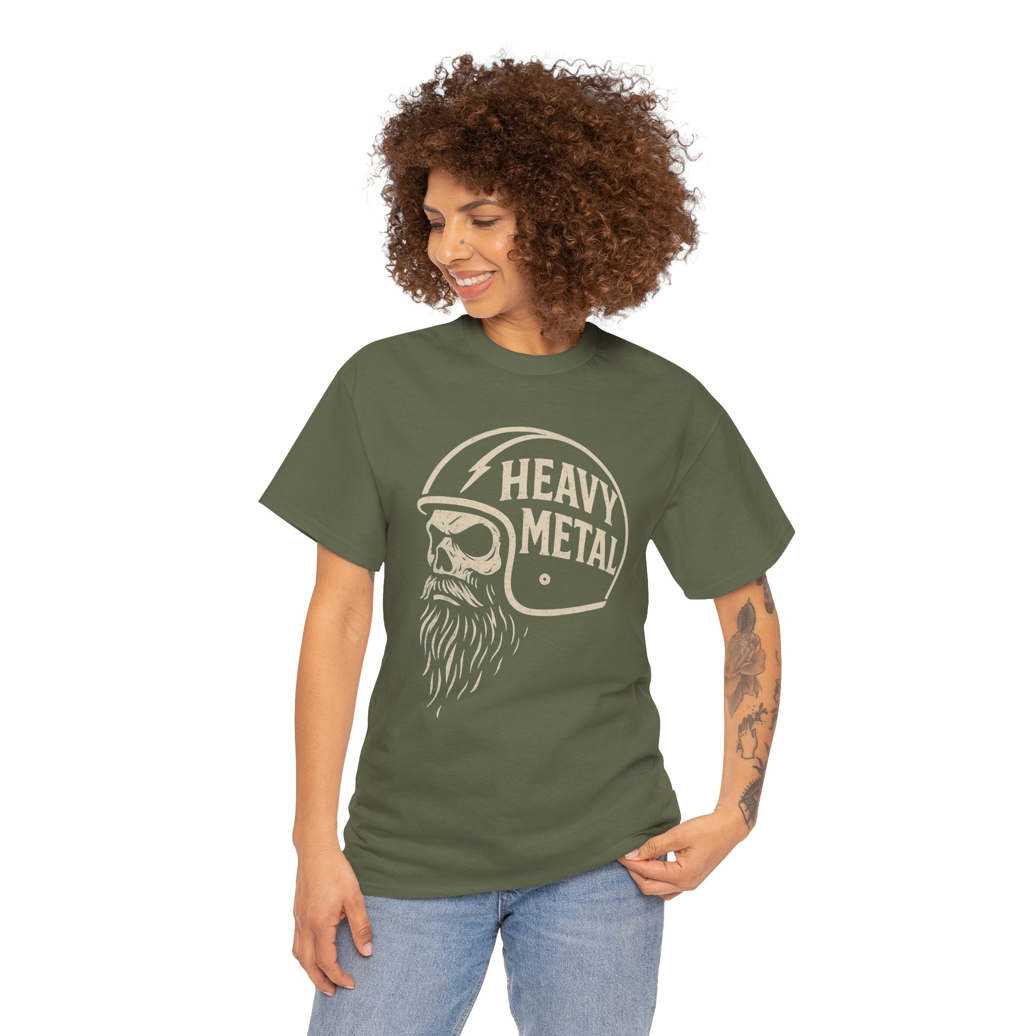 Unisex Heavy Metal Skull Helmet T-Shirt Vintage Rock Biker Graphic Tee