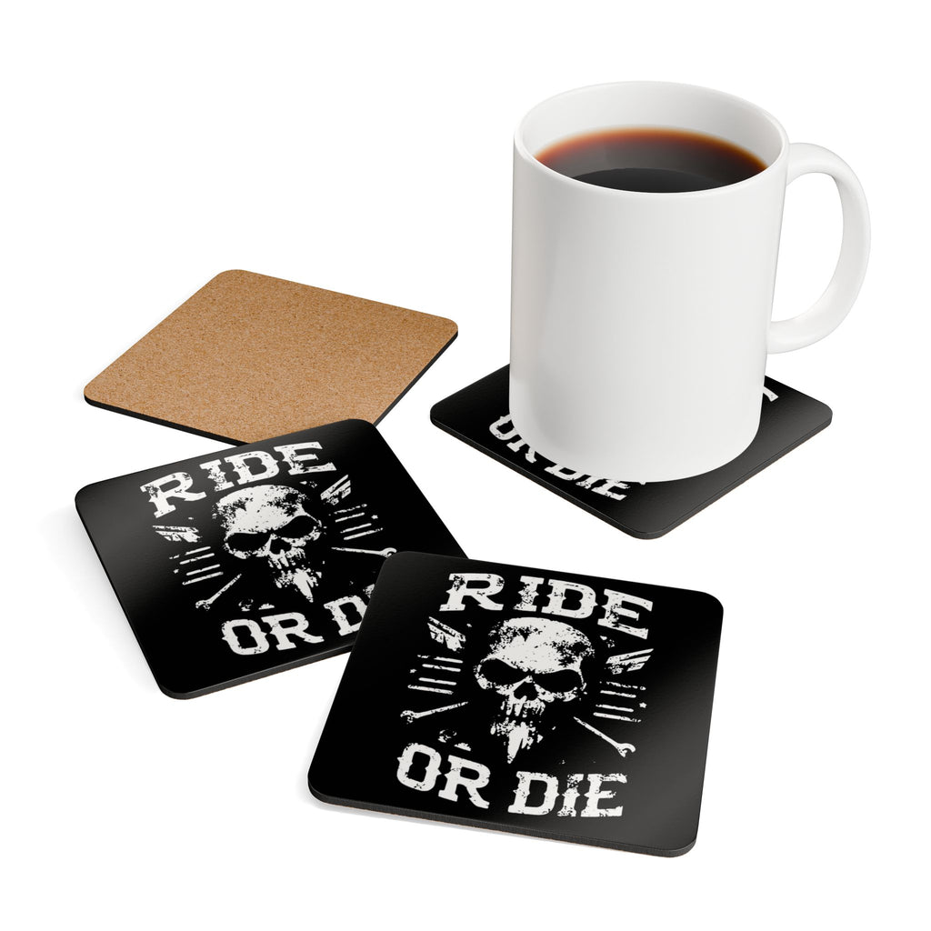 Ride or Die Skull Biker Style Corkback Coaster Set (4 Pieces)
