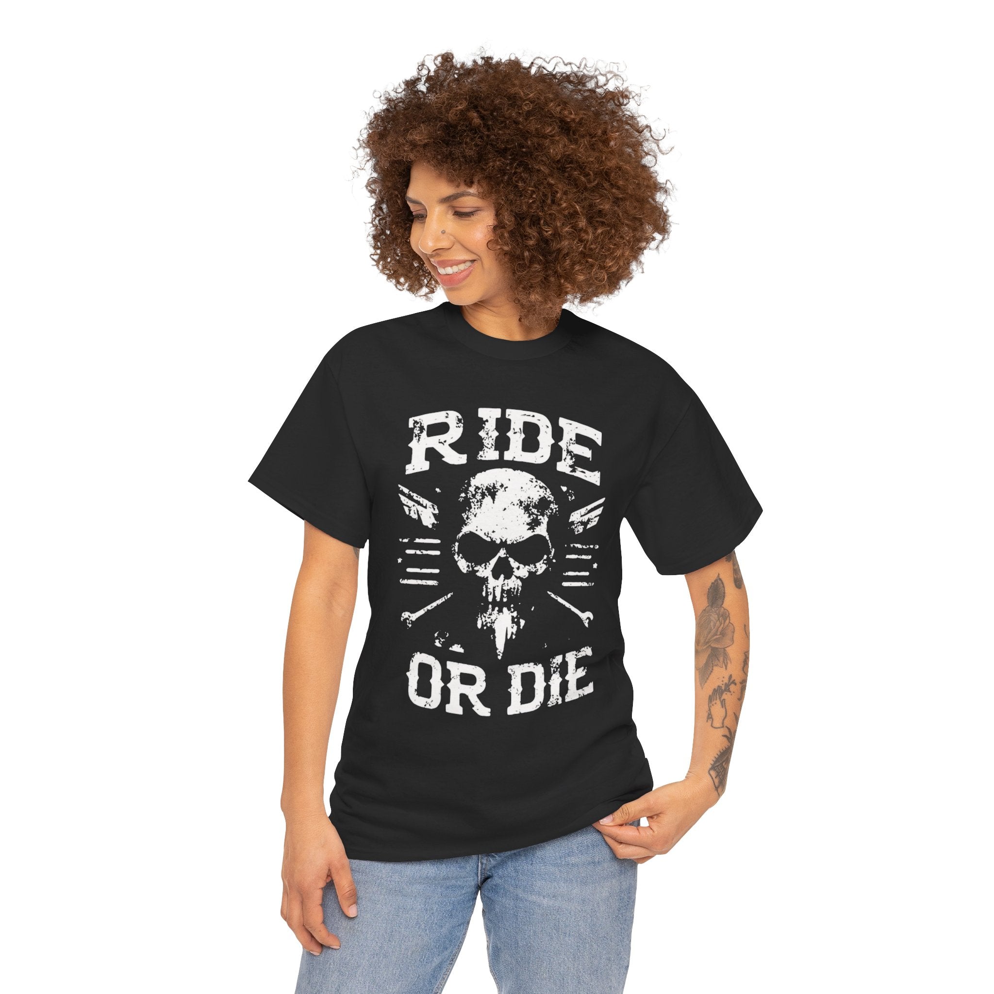 Unisex Ride or Die Skull T-Shirt With Vintage Black Biker Graphic Streetwear (3 Color)