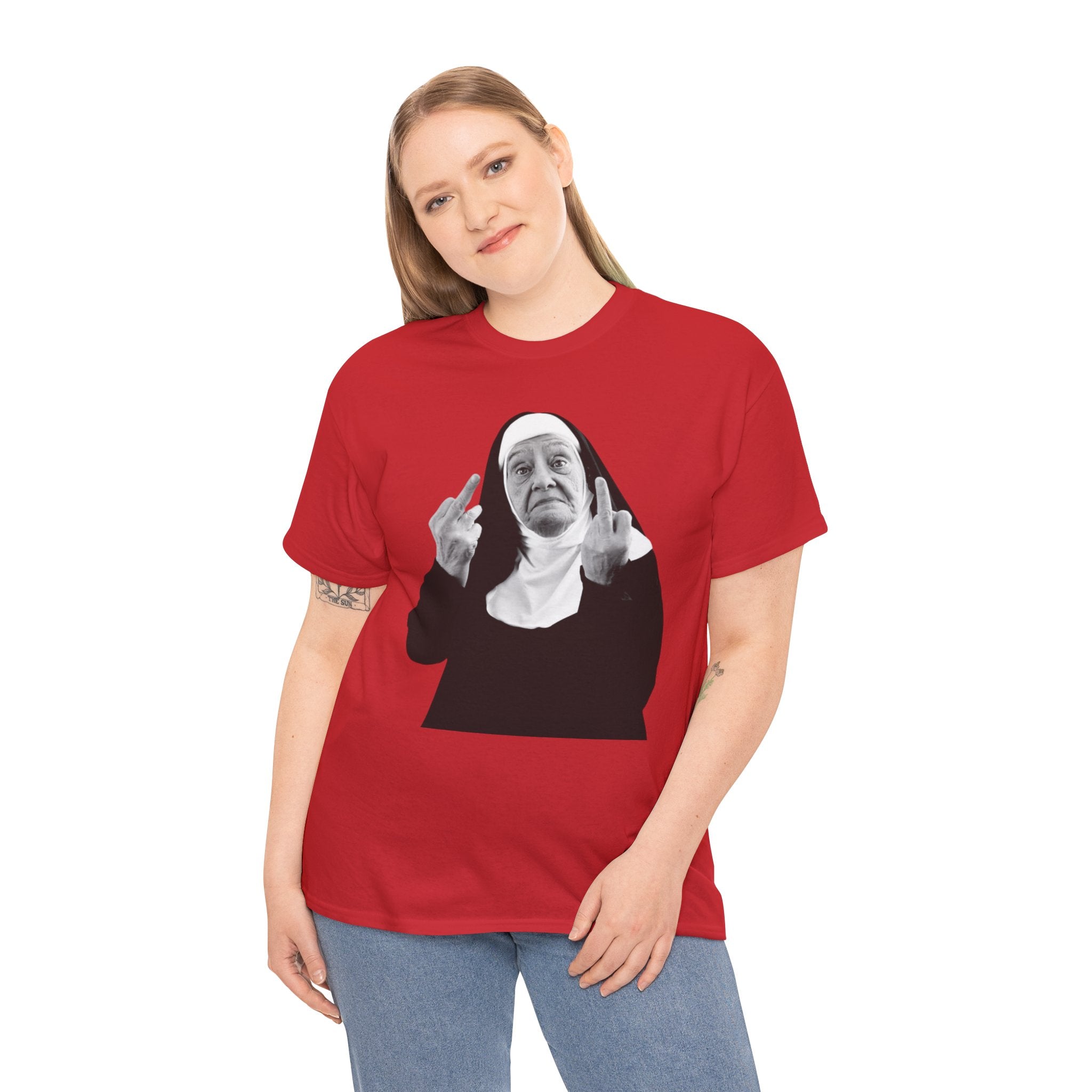 Unisex Funny Nun Graphic T-Shirt With Edgy Black and White Design  (5 Colors)