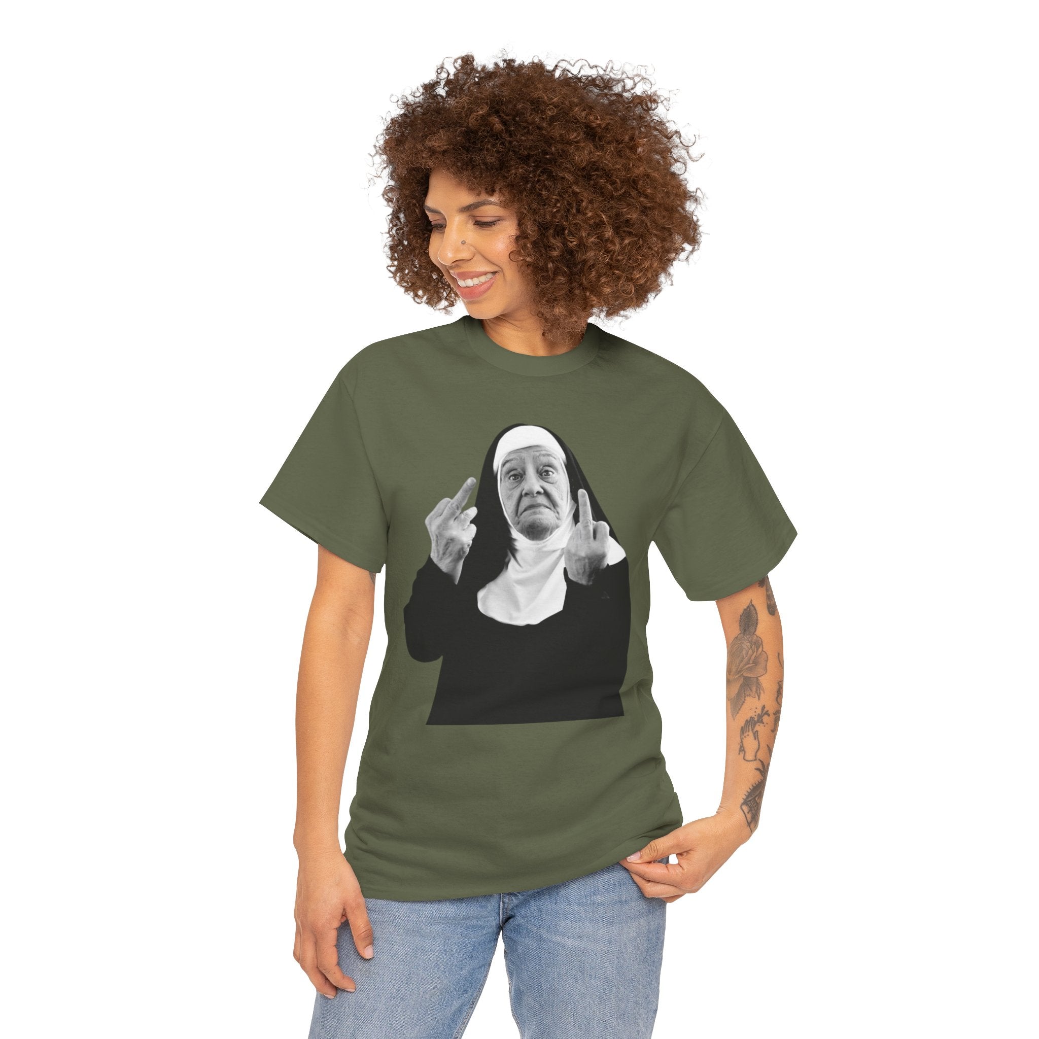 Unisex Funny Nun Graphic T-Shirt With Edgy Black and White Design  (5 Colors)