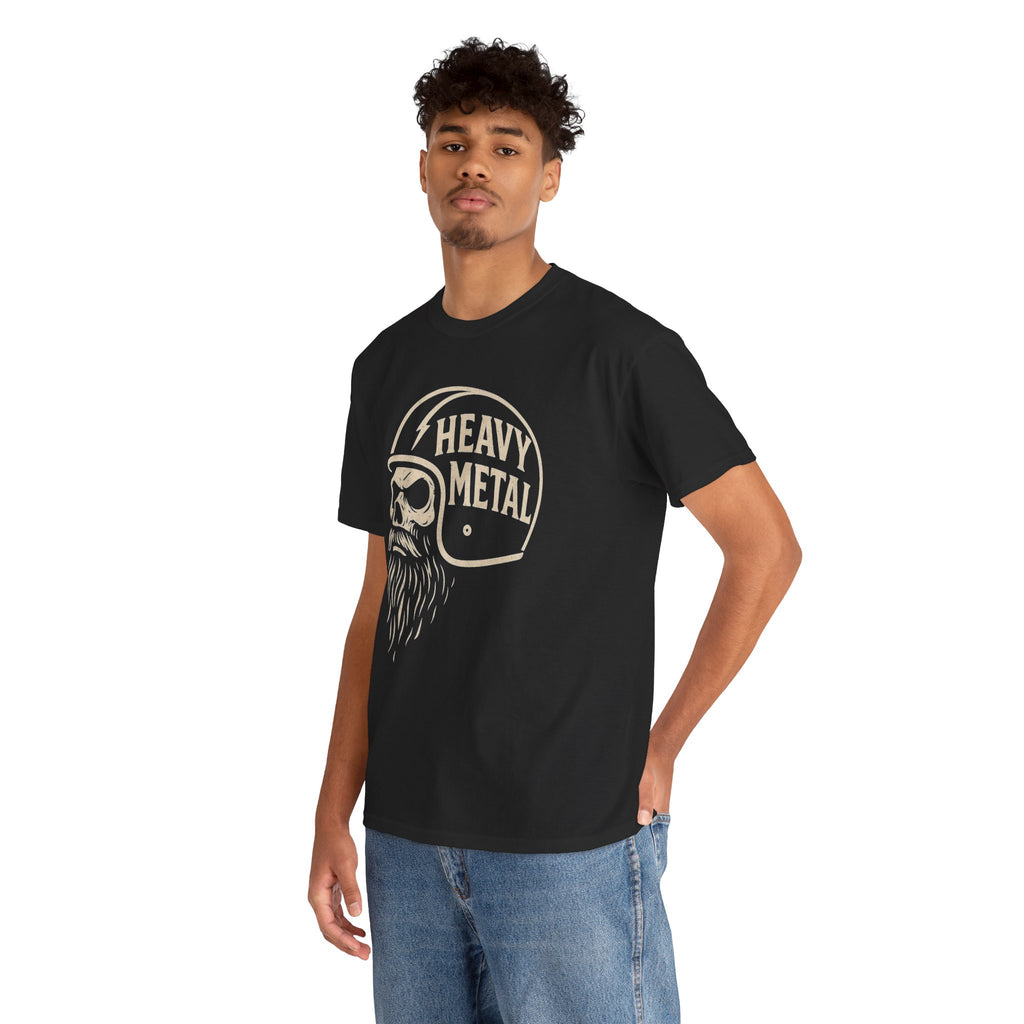 Unisex Heavy Metal Skull Helmet T-Shirt Vintage Rock Biker Graphic Tee
