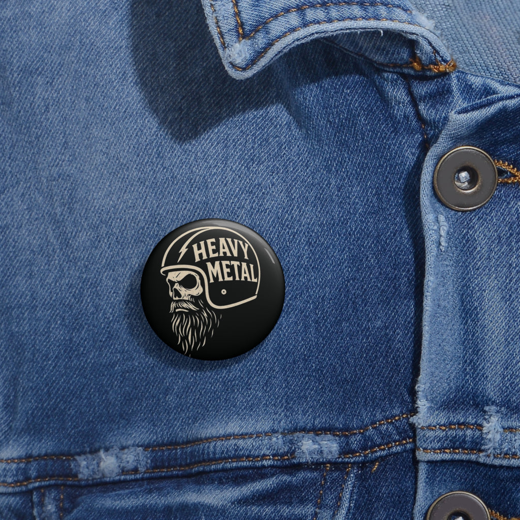 Heavy Metal Skull Pin Button | Vintage Biker Helmet Skull Badge (3 Sizes)