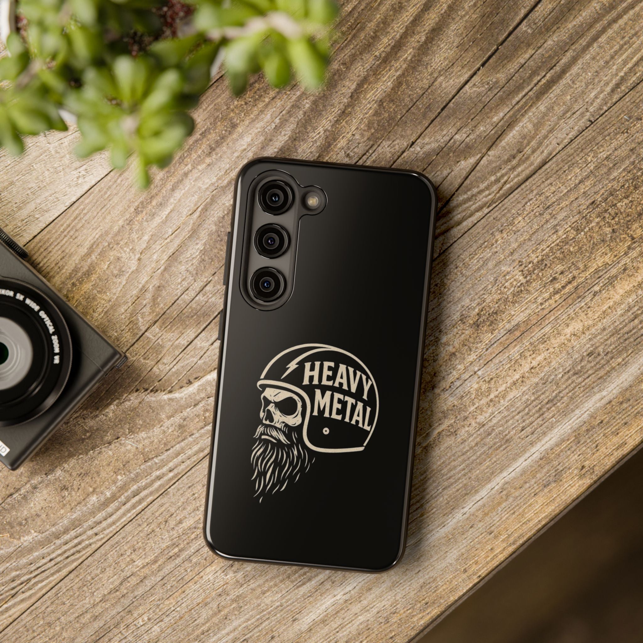 Heavy Metal Skull Tough Phone Case | Biker Helmet Skull Graphic Phone Case