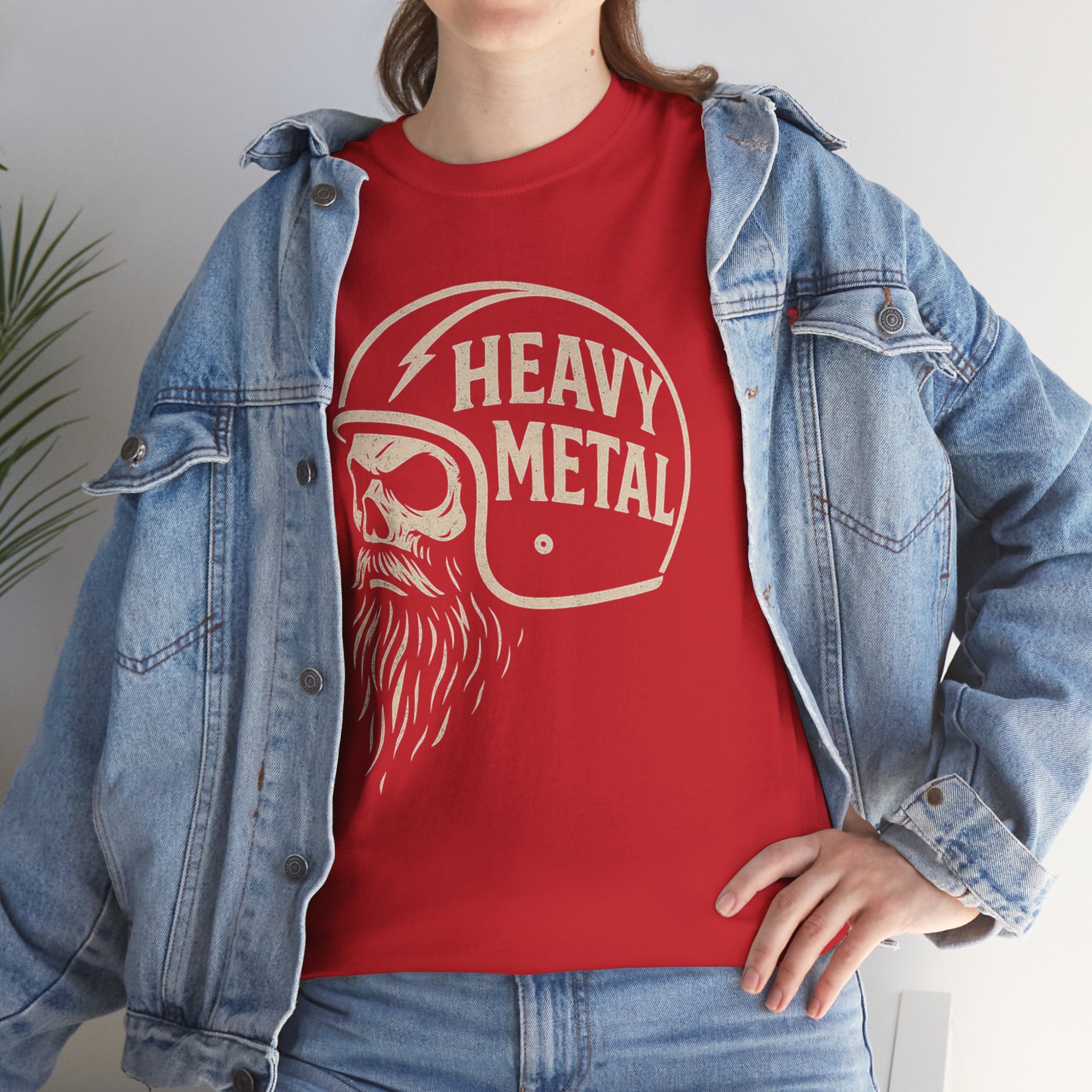 Unisex Heavy Metal Skull Helmet T-Shirt Vintage Rock Biker Graphic Tee
