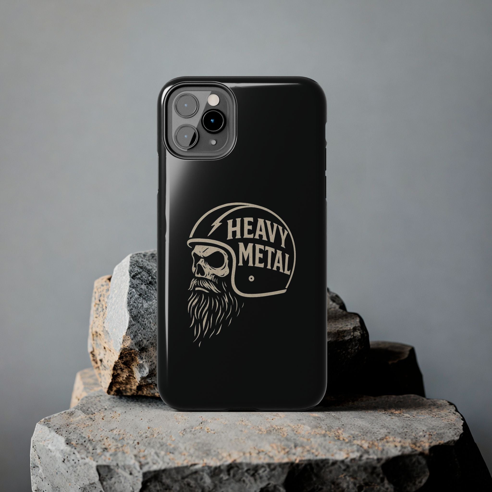 Heavy Metal Skull Tough Phone Case | Biker Helmet Skull Graphic Phone Case