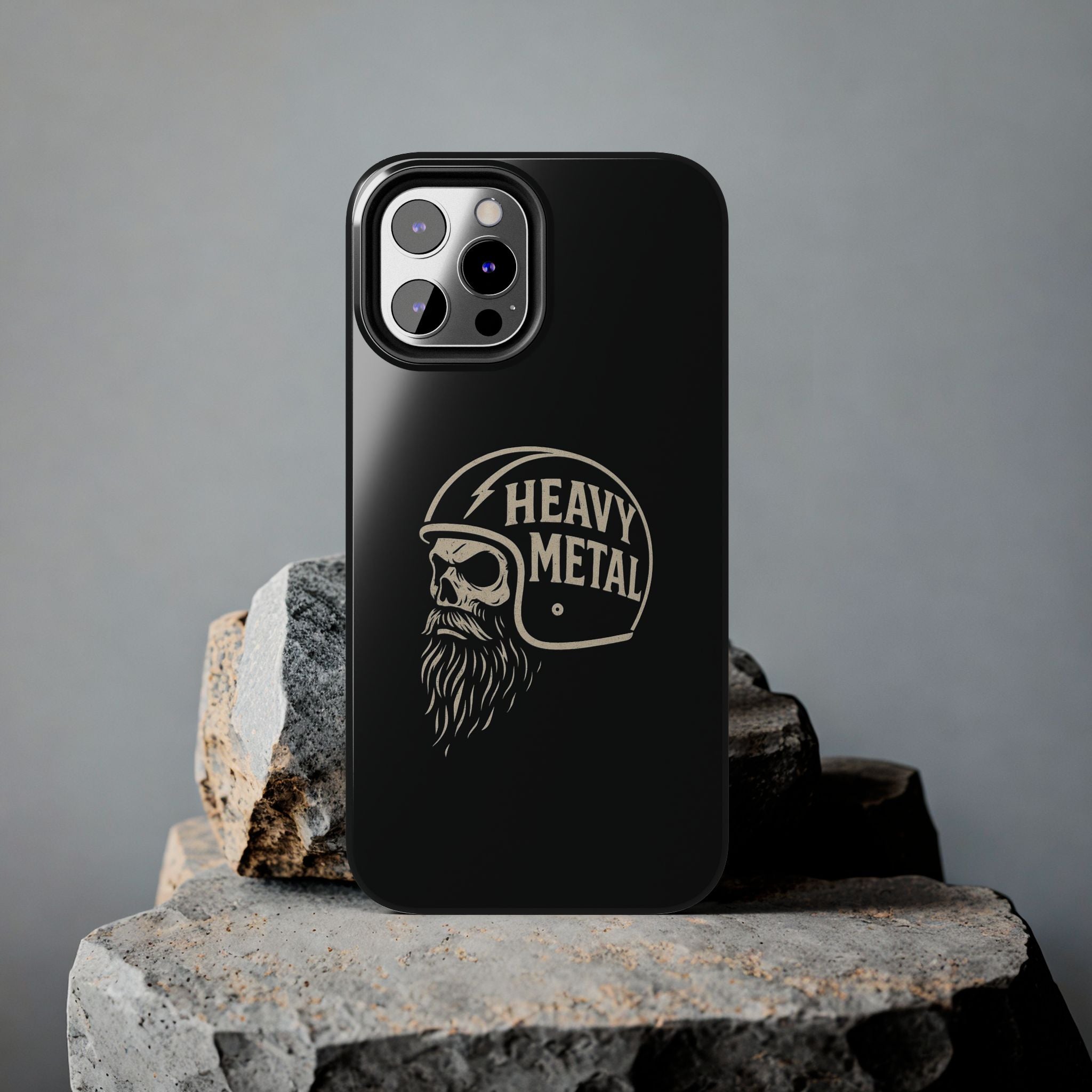 Heavy Metal Skull Tough Phone Case | Biker Helmet Skull Graphic Phone Case