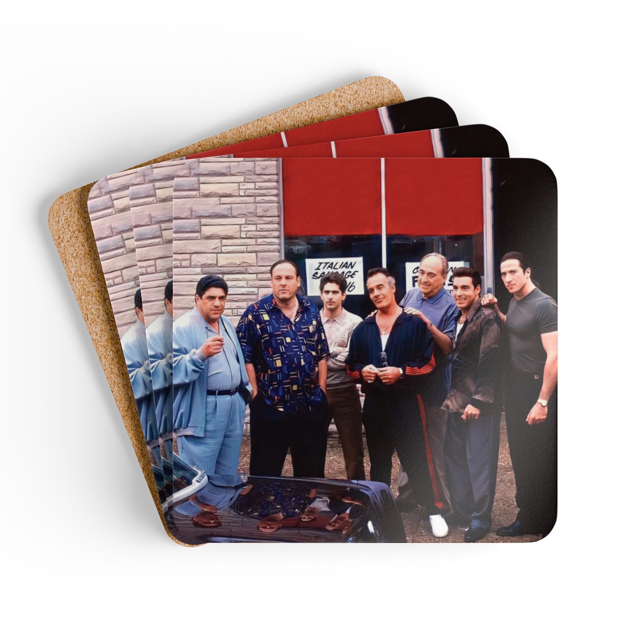 Sopranos TV Series Corkback Coaster Set | Iconic New Jersey Crew Tribute (4 Pieces)