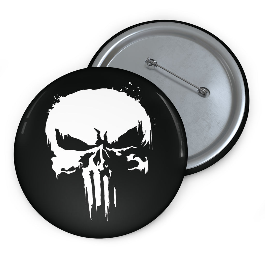 Punisher Inspired Skull Pin Button | Black and White Comic Style Badge (3 Sizes)