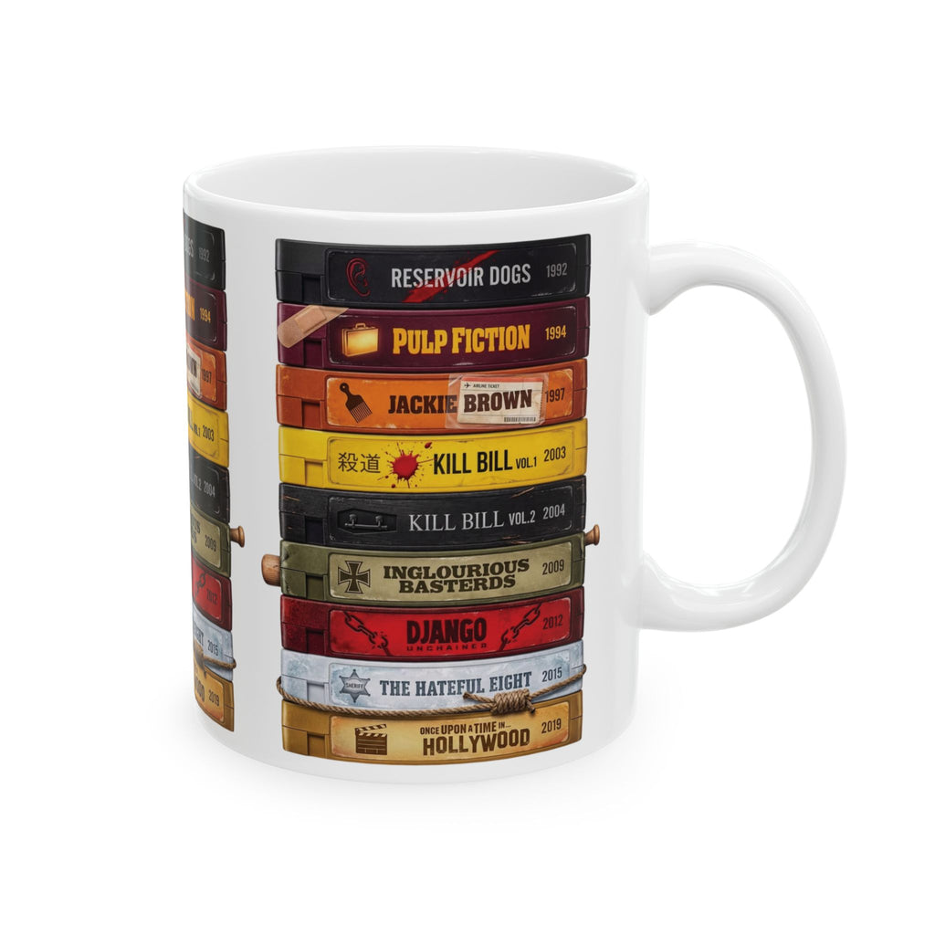 Quentin Tarantino Movies 11 oz Coffee Mug with VHS Collection of Quentins Movies