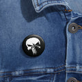 Punisher Inspired Skull Pin Button | Black and White Comic Style Badge (3 Sizes)