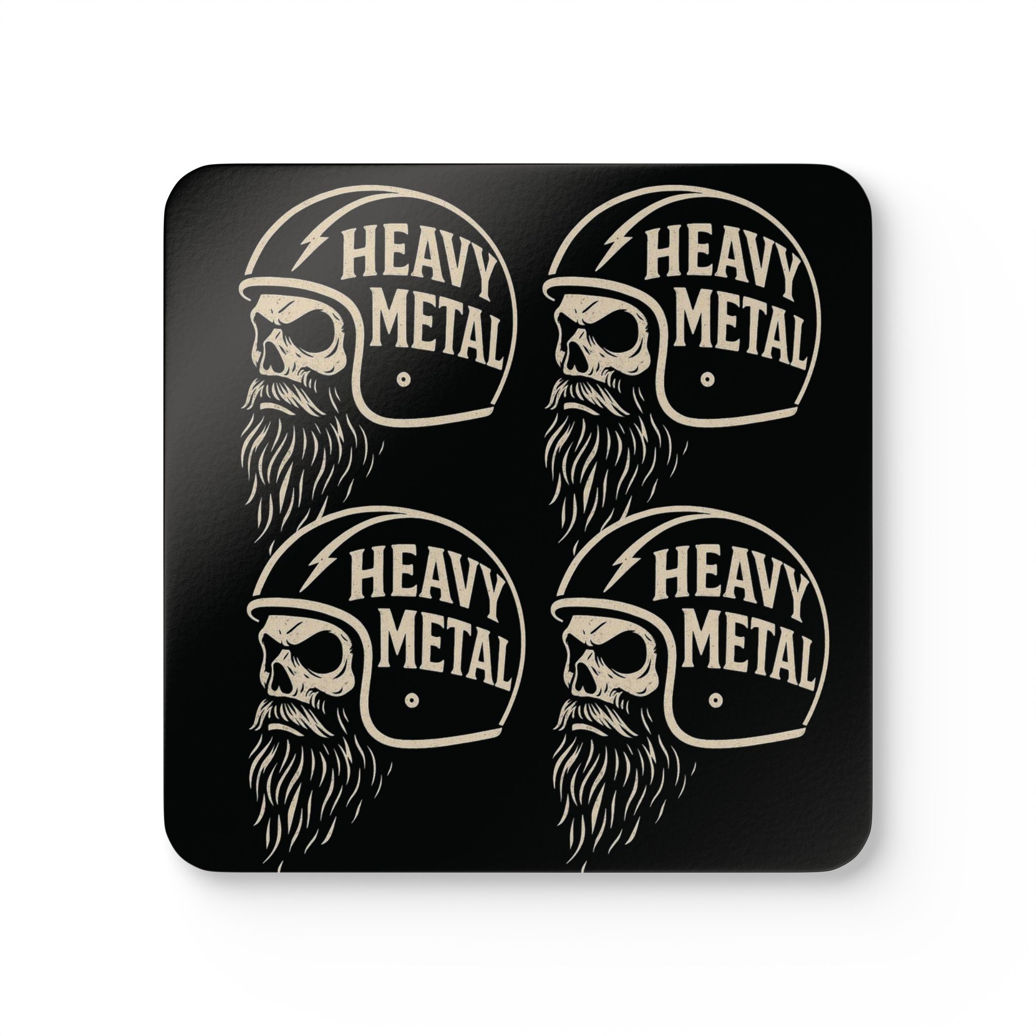 Heavy Metal Skull Biker Style Corkback Coaster Set (4 Pieces)