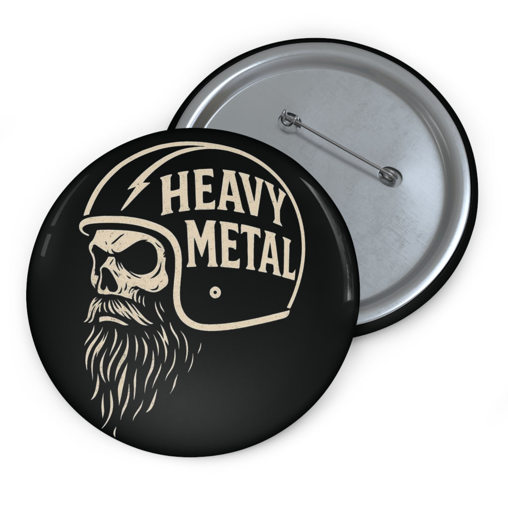Heavy Metal Skull Pin Button | Vintage Biker Helmet Skull Badge (3 Sizes)