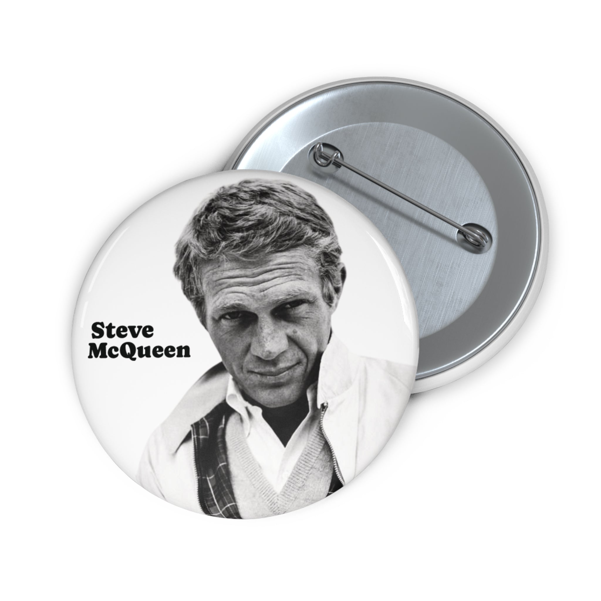 Steve McQueen Hollywood Actor and Classic Film Legend Custom Pin Button (3 Sizes)